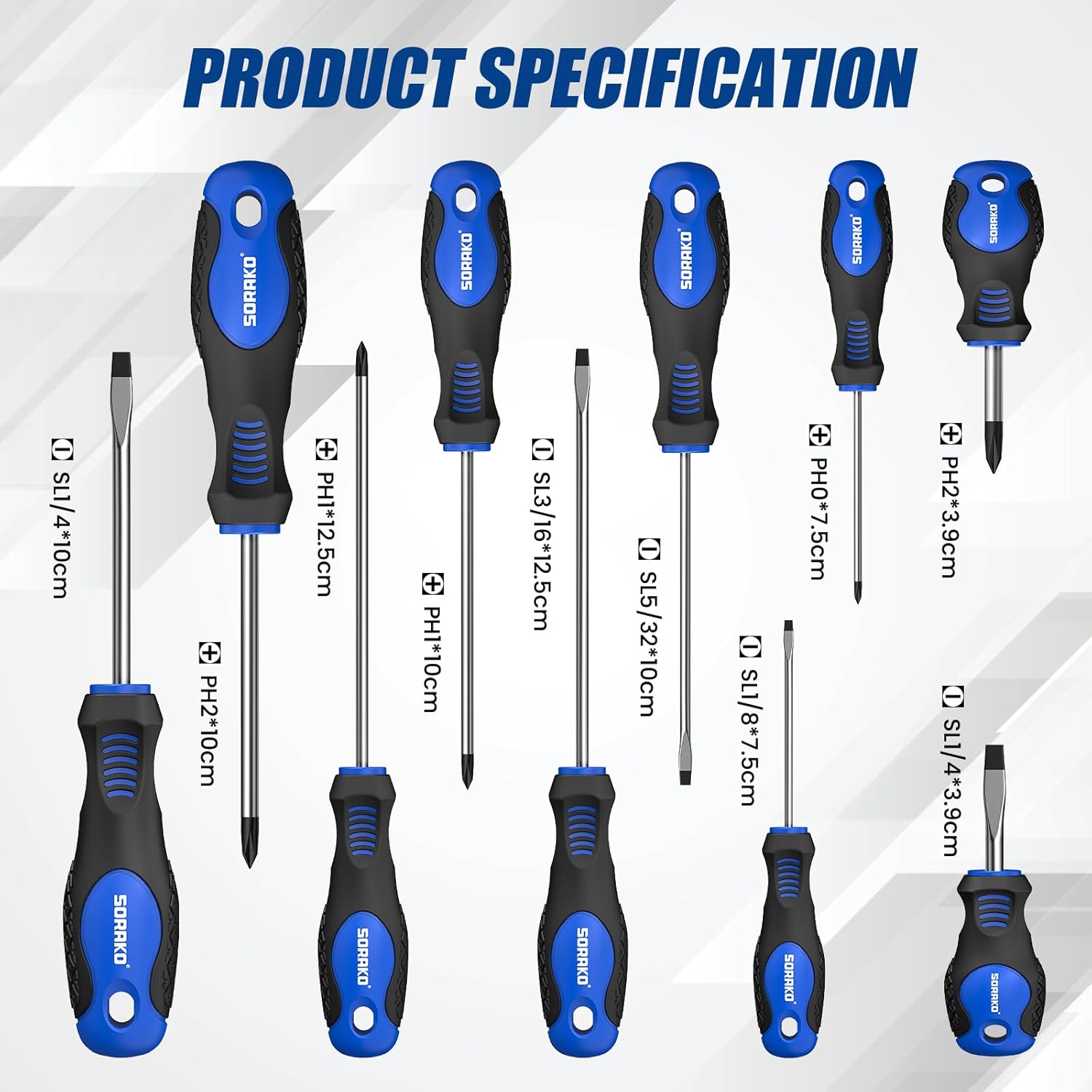 Alternative view of SORAKO 11-Piece Magnetic Screwdriver Set, 5 Phillips and 5 Slotted Tips, Include Magnetizer, Screwdriver with Professional Non-Slip Grip, for Home Repair and DIY Projects，With Case