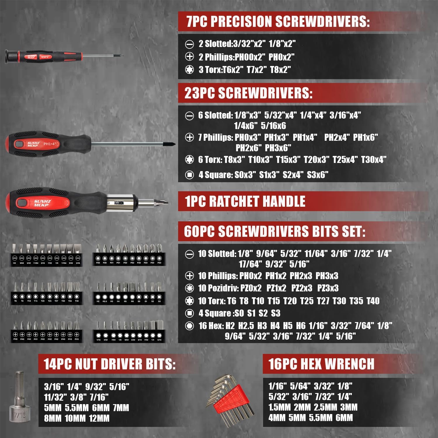 Alternative view of SUNHZMCKP 124-Piece Magnetic Screwdriver set, Includes Slotted, Phillips, Pozidriv, Hex, Torx and Precision Screwdriver, ratcheting screwdriver and nut drivers With Storage rack