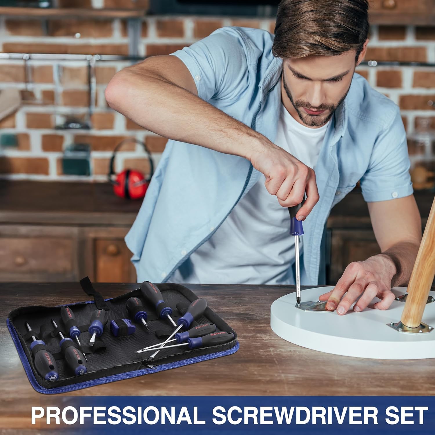 WORKPRO 10-Piece Magnetic Screwdriver Set with Pouch, Phillips, Slotted, Flat Head Screwdriver Include Magnetizer, Screwdriver with Non-Slip Grip, for Home Repair and DIY Projects