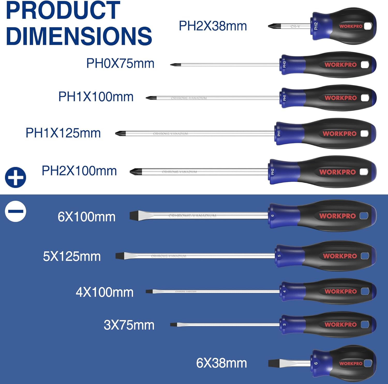 Alternative view of WORKPRO 10-Piece Magnetic Screwdriver Set with Pouch, Phillips, Slotted, Flat Head Screwdriver Include Magnetizer, Screwdriver with Non-Slip Grip, for Home Repair and DIY Projects