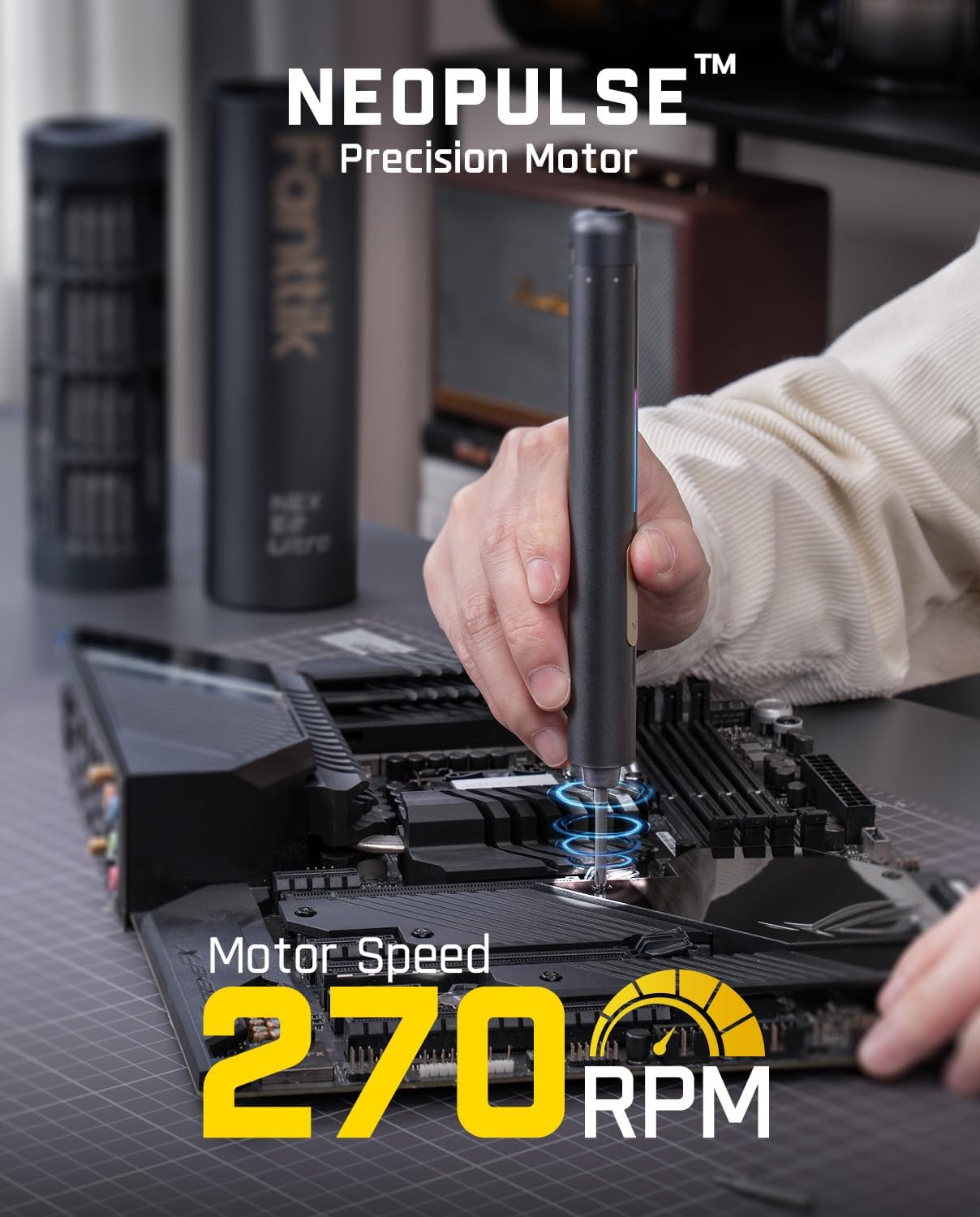 Alternative view of Fanttik E2 Ultra Mini Electric Screwdriver, Cordless Screwdriver, Max 0.6N.m, 50 Magnetic Bits, 5/32'' Hex, Magnetic Storage, Repair Tool for Electronics, Camera, Laptop, and PC Build (Grey)