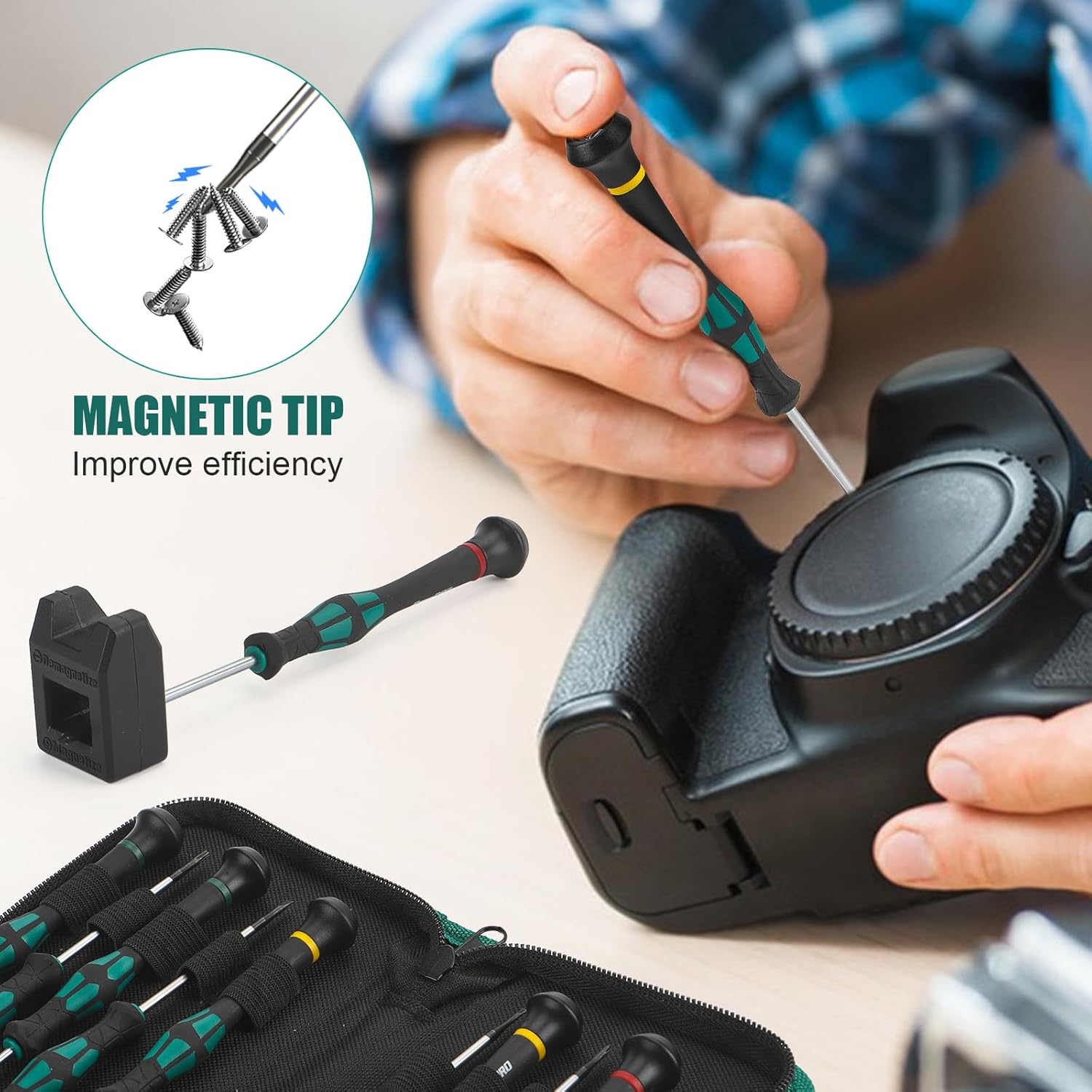 Alternative view of GRENPRO 10-Piece Precision Screwdriver Set, Magnetic Small Screwdrivers with Phillips, Slotted, Torx Star for Eyeglass, Watch, Computer, Laptop, Phone,Green