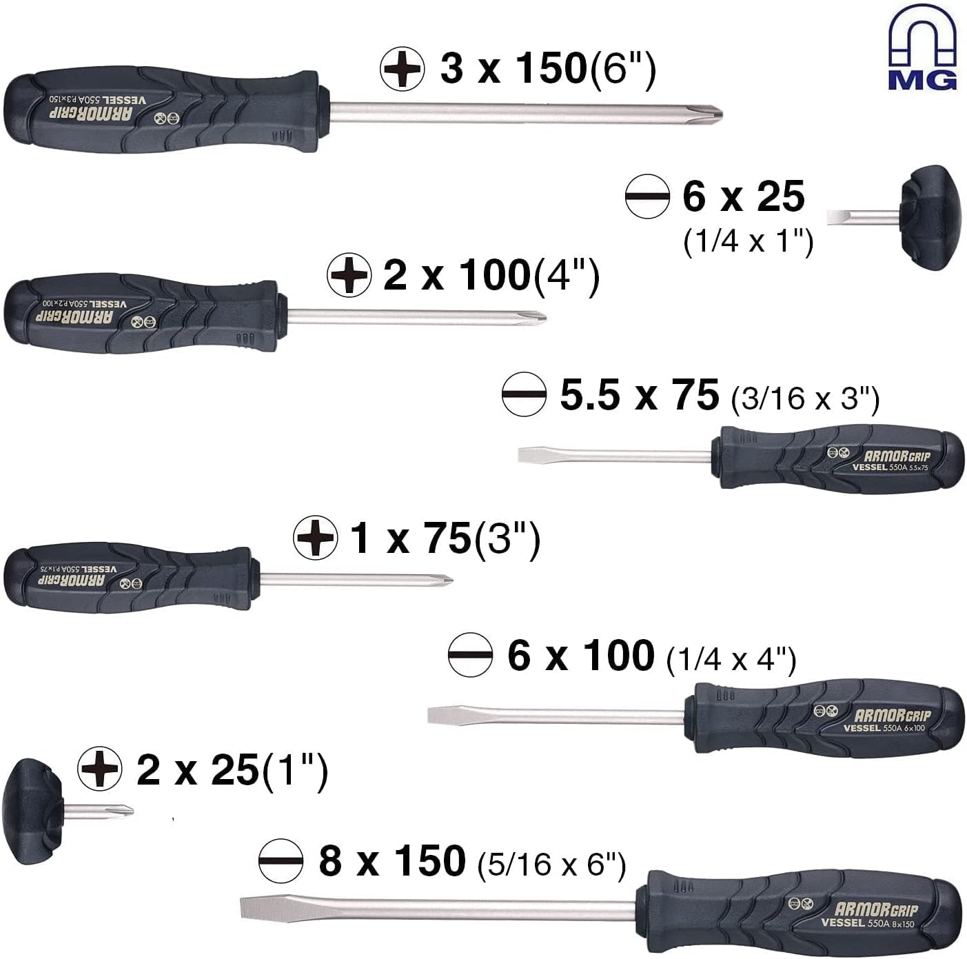 Alternative view of VESSEL ARMOR GRIP Screwdriver 8PC. Set (JISDRIVE) No.550A8PTU (Previous)
