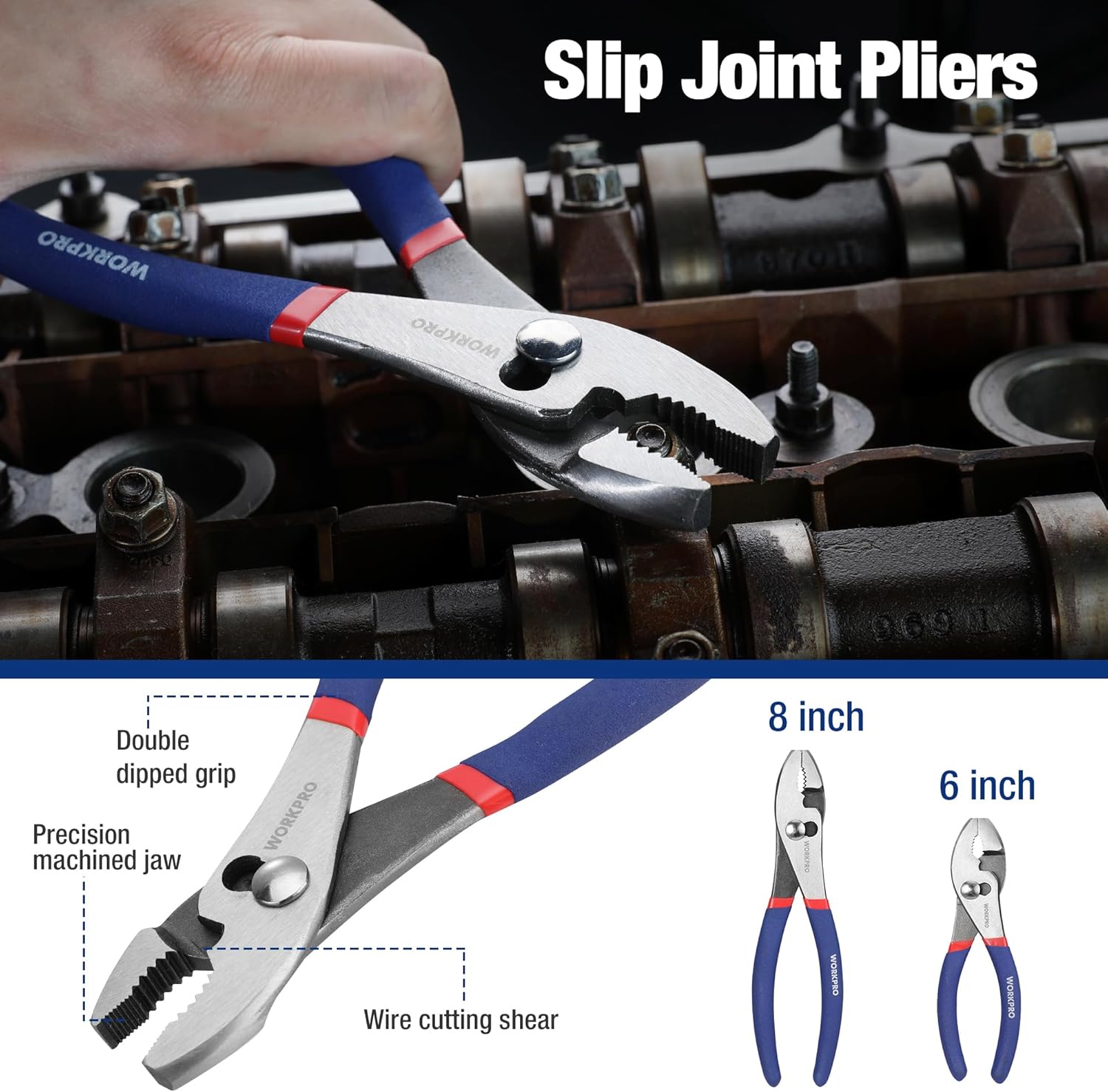 Alternative view of 7-piece WORKPRO Pliers Set with Groove Joint, Long Nose, Slip Joint, Linesman, and Diagonal Pliers for DIY & Home Use