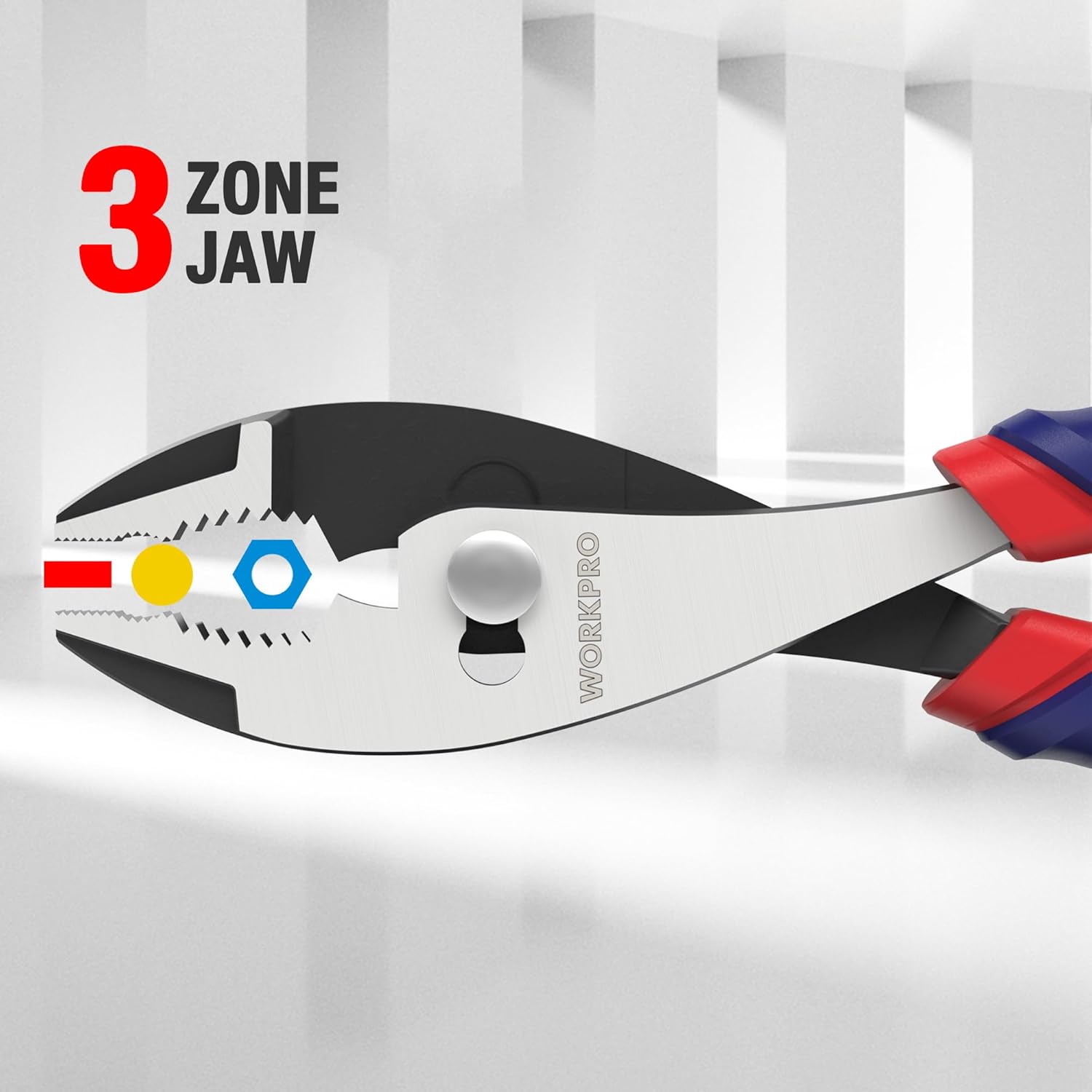 Alternative view of WORKPRO 8u201D Slip Joint Pliers Tool, Large Soft Grip,Rust Prevention Finish, 3-Zone Serrated Jaw Forged from High Carbon Steel for Maximum Grip