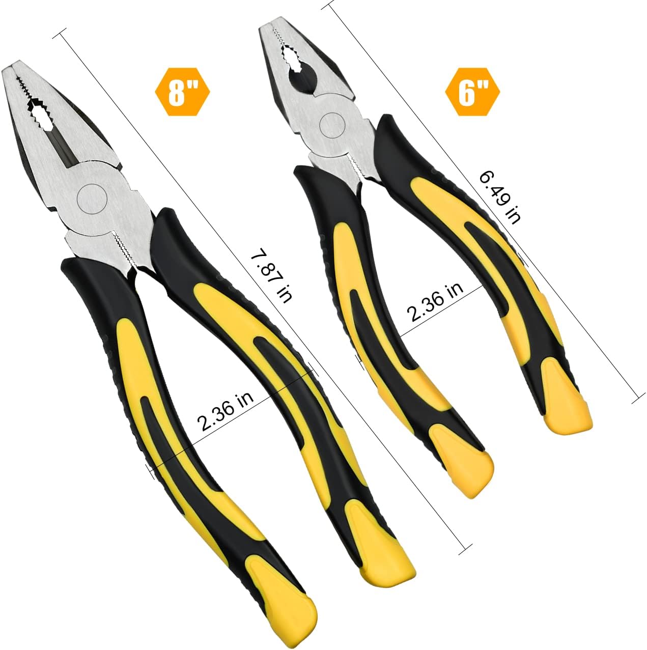 Lineman's Pliers Combination Pliers 6 Inch & 8 Inch Pliers with Wire Cutter， Heavy Duty Chrome Vanadium Steel Construction Professional Handle