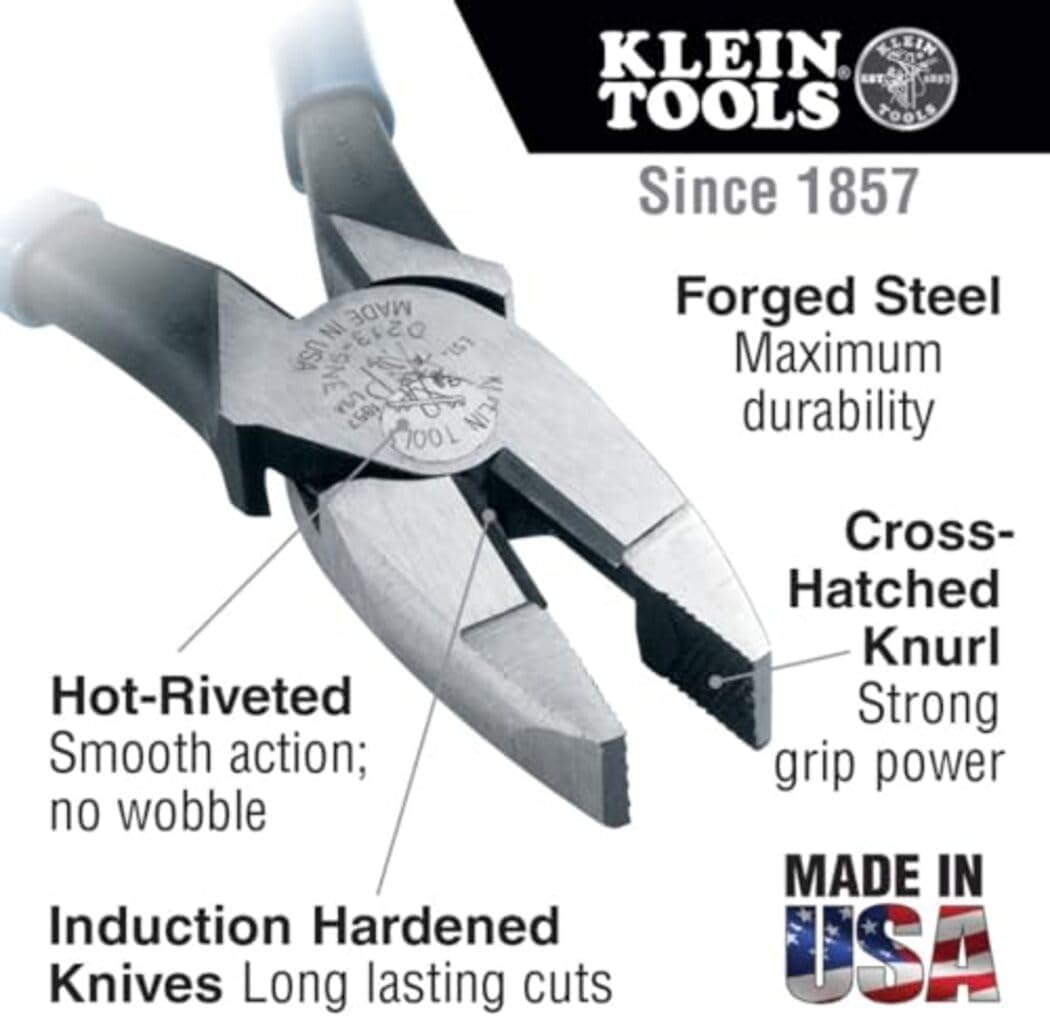Alternative view of Klein Tools D20009NEGLW Side Cutter Linemans Pliers, Made in USA, Cut ACSR, Screws, Nails, Hard Wire, 9-Inch Hi-Viz Pliers