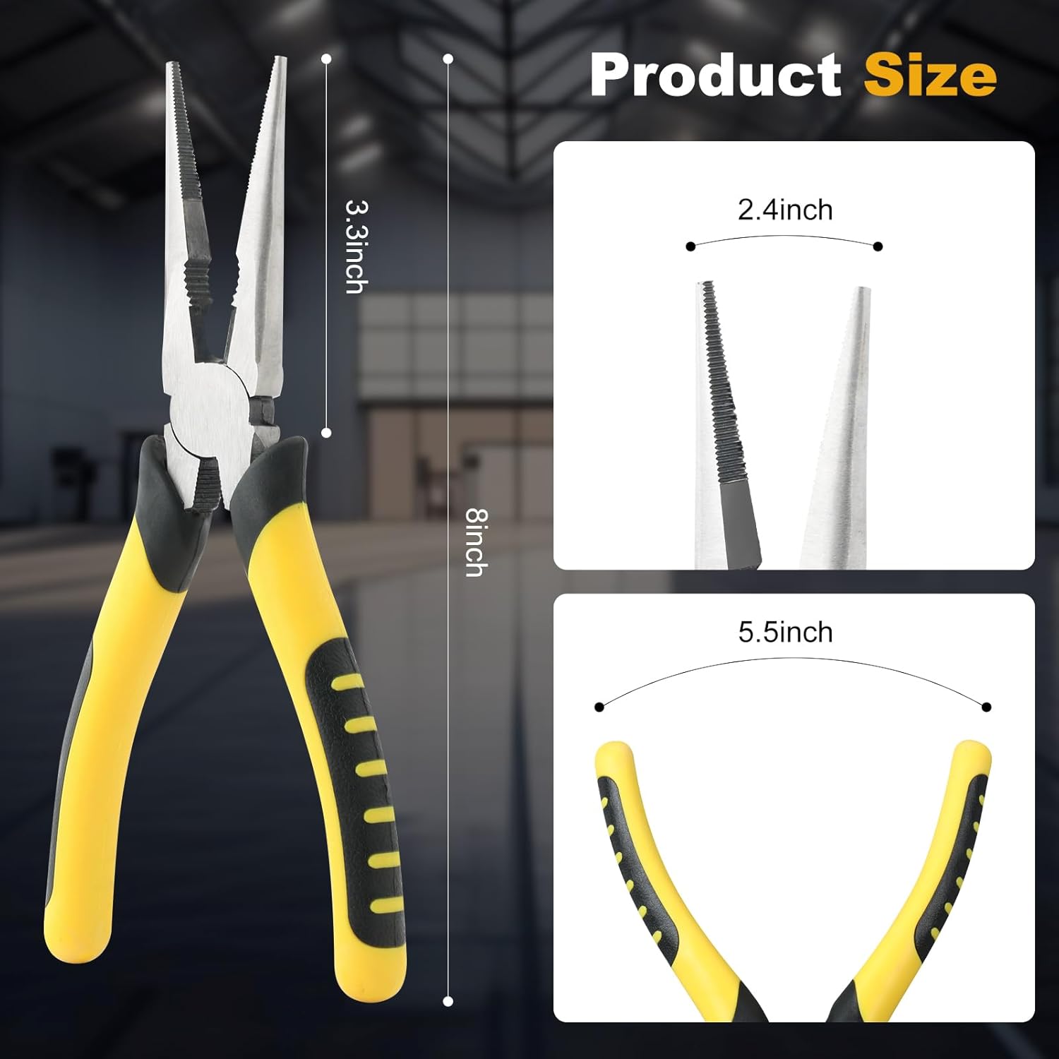 Premium 8-Inch Needle Nose Pliers, Heavy-Duty Steel Long Nose Cutting Pliers with Wire Cutter, Paper Clamp Precision, Anti-Slip Comfort Grip for Home, Fishing, Jewelry and Crafts