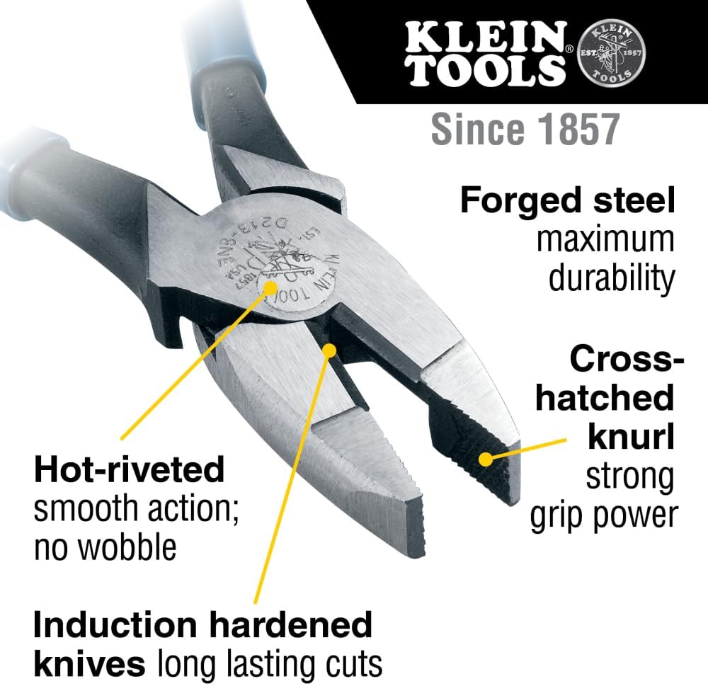 Alternative view of Klein Tools D213-8NE Pliers, 8-Inch Side Cutters, High Leverage Lineman's Pliers Cut Copper, Aluminum and other Soft Metals