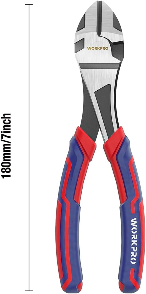 Alternative view of WORKPRO 7-Inch Diagonal Pliers in CRV Steel for Cutting Wires, Bi-material Handle Comfort Grip