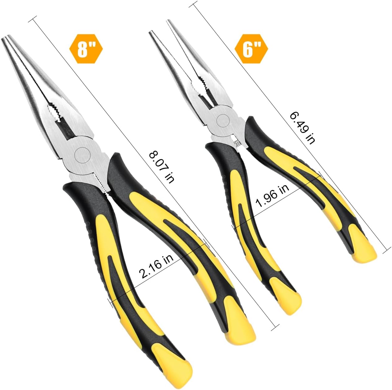 Alternative view of ZUZUAN Premium Long Needle Nose Pliers-6''&8'', Paper Clamp Precision, High Carbon Steel, Soft Grip with Wire Cutter, Long Nose Cutting Pliers for Home, Fishing, Jewelry, Crafts,2pcs