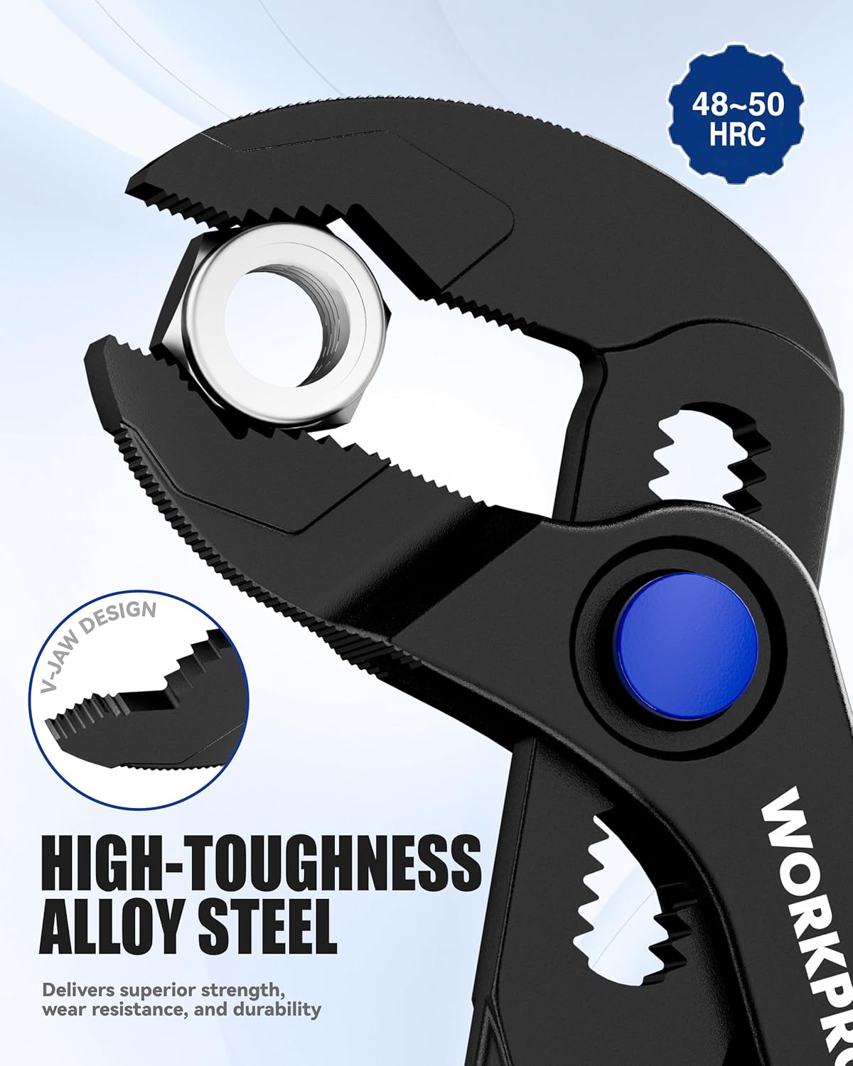 Alternative view of WORKPRO Mini Water Pump Pliers, 4-Inch Groove Joint Pliers, Fast Adjustable Tongue and Groove Pliers with 15-Position Push-Lock, V-Jaw for Multi-Surface Grip, Ideal for Tight Spaces and Versatile Use