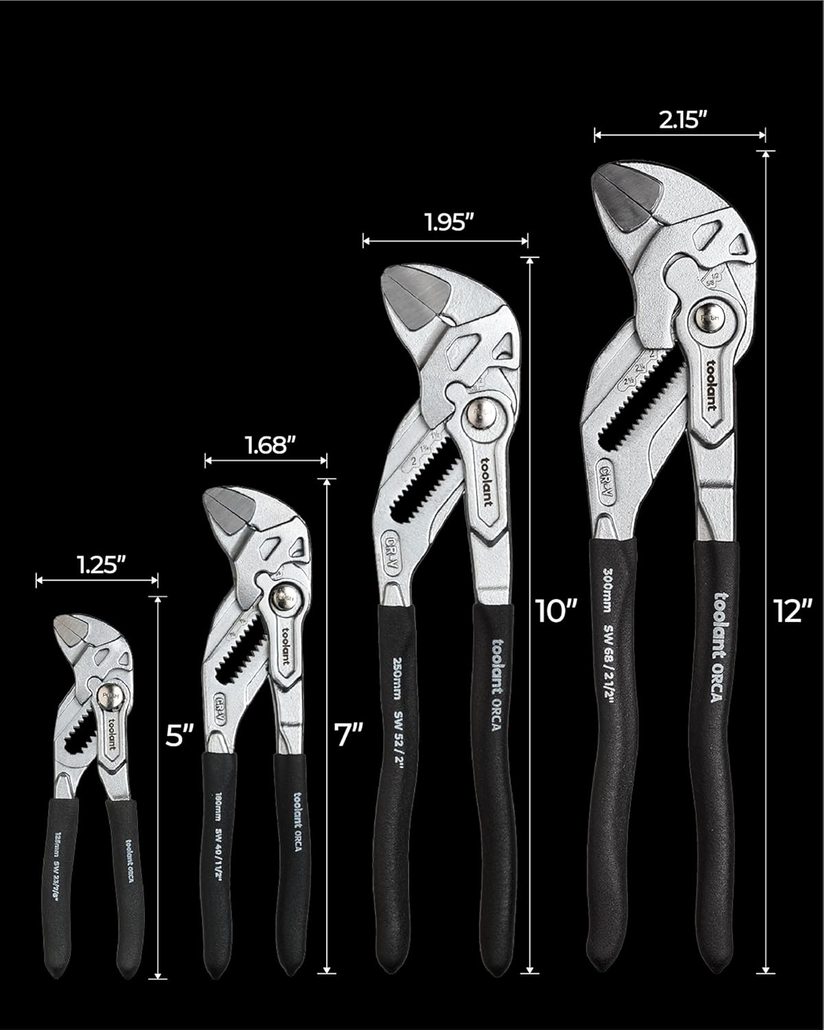 toolant 7-Inch Chrome Plated Pliers Wrench, CR-V Adjustable Wrench with Anti-Rust Coating, Smooth Parallel Jaws, Rubber Anti-Slip Grip and Storage Pouch for Home Repair, Plumbing, Nuts, Water Pipes