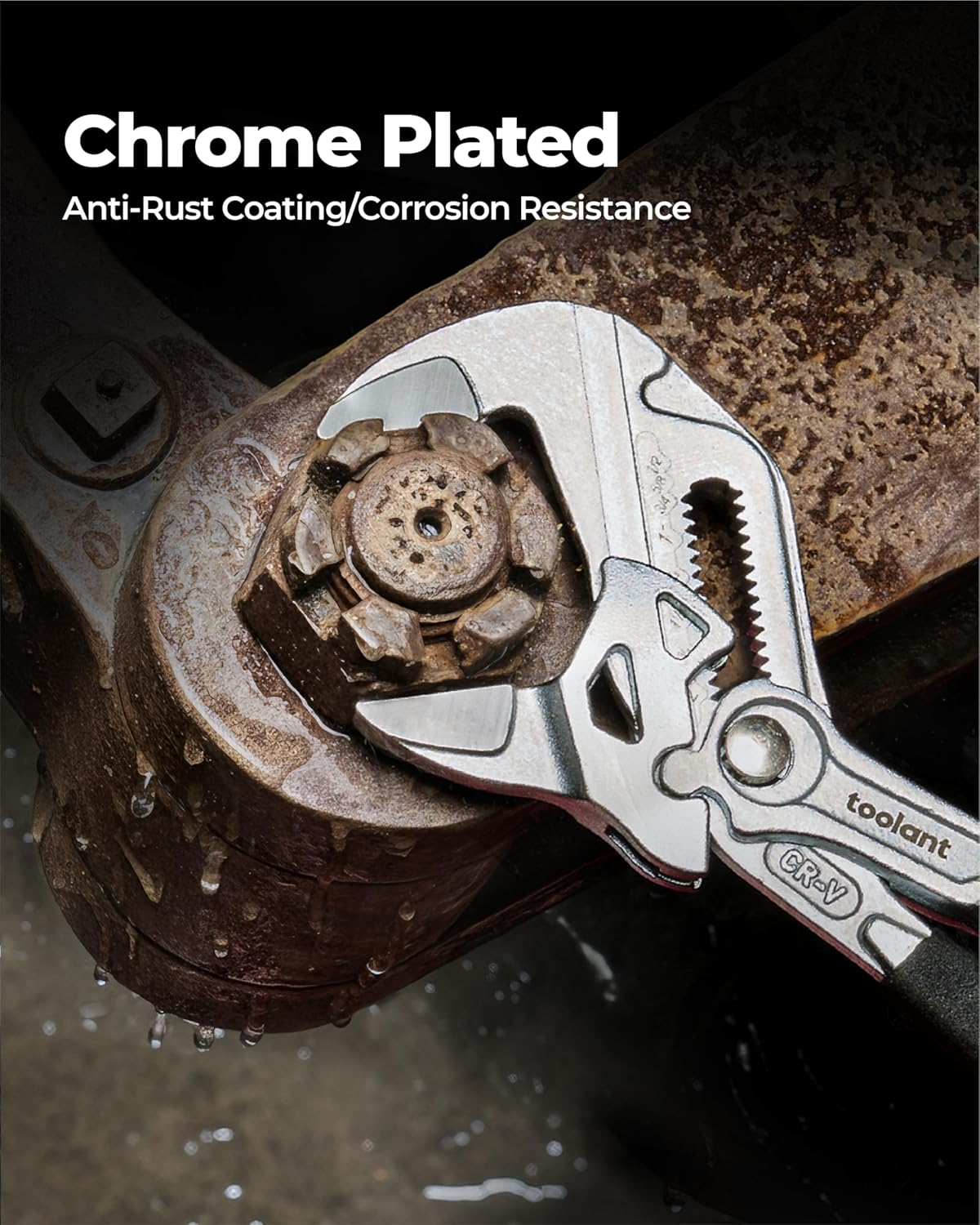 Alternative view of toolant 7-Inch Chrome Plated Pliers Wrench, CR-V Adjustable Wrench with Anti-Rust Coating, Smooth Parallel Jaws, Rubber Anti-Slip Grip and Storage Pouch for Home Repair, Plumbing, Nuts, Water Pipes