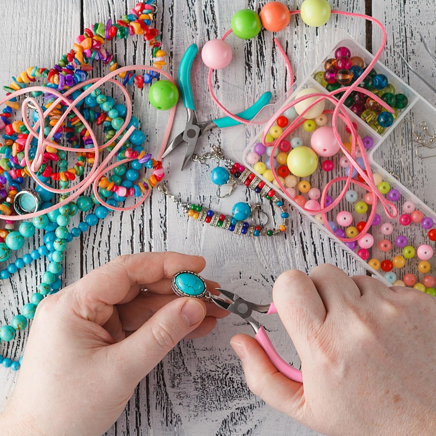 URSKYTOUS 4Pcs Jewelry Pliers Set Jewelry Making Pliers Tools Kit Include Jewelry Making Needle Nose Chain Nose Round Bent Pliers Wire Cutter for Bracelet Beading DIY Craft Jewelry Making Supplies