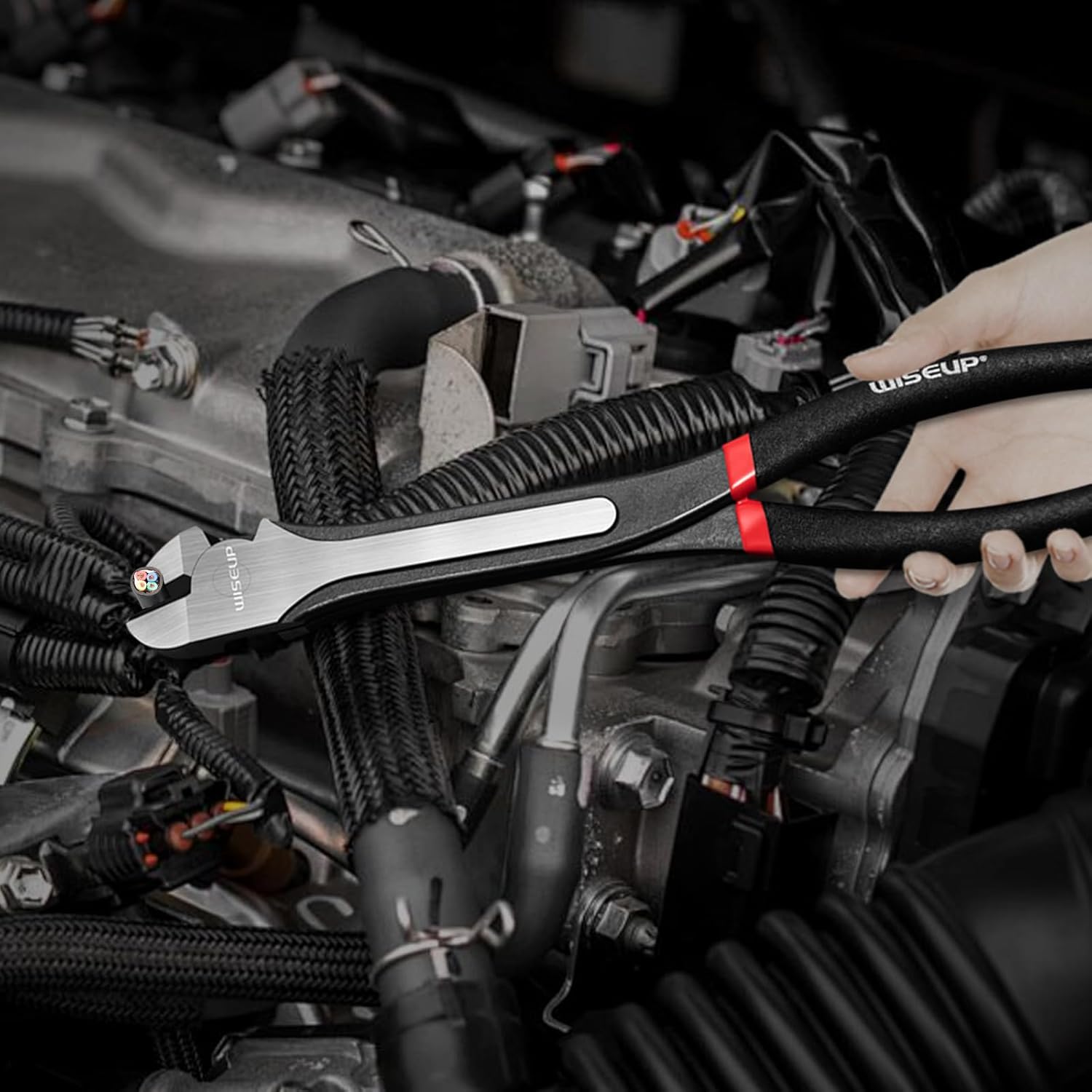 WISEUP 5Pcs Long Needle Nose Pliers Set ，Premium Carbon Steel，11" Long Reach Straight ，45° Bent Nose ，90° Bent Nose Plier，Diagonal Pliers for Narrow Spaces