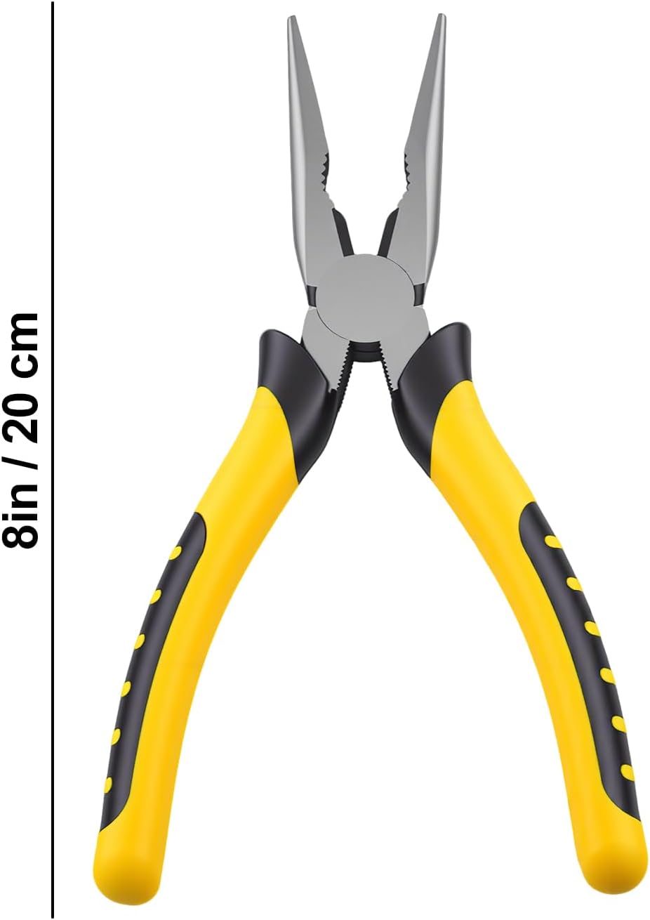 8-Inch Premium Needle-Nose Pliers, Wiojided High-Carbon Steel Precision Long Nose Pliers with Wire Cutter, Anti-Slip Soft Grip, Paper Clamp Design for Home, Jewelry, Crafts, Fishing, Narrow Spaces