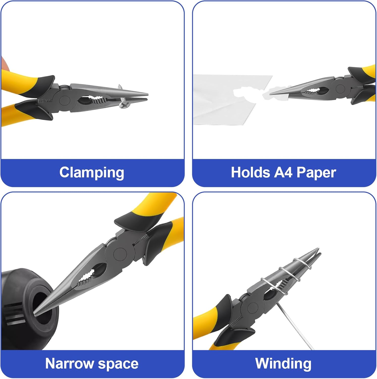 Alternative view of 8-Inch Premium Needle-Nose Pliers, Wiojided High-Carbon Steel Precision Long Nose Pliers with Wire Cutter, Anti-Slip Soft Grip, Paper Clamp Design for Home, Jewelry, Crafts, Fishing, Narrow Spaces