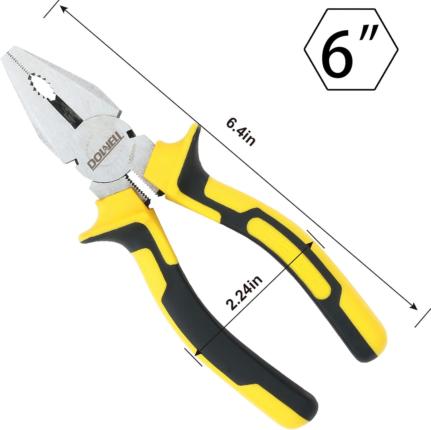Alternative view of DOWELL Lineman's Pliers Combination Pliers with Cutter 6 Inch Heavy Duty Nickel Chromium Steel Construction And Professional Handle