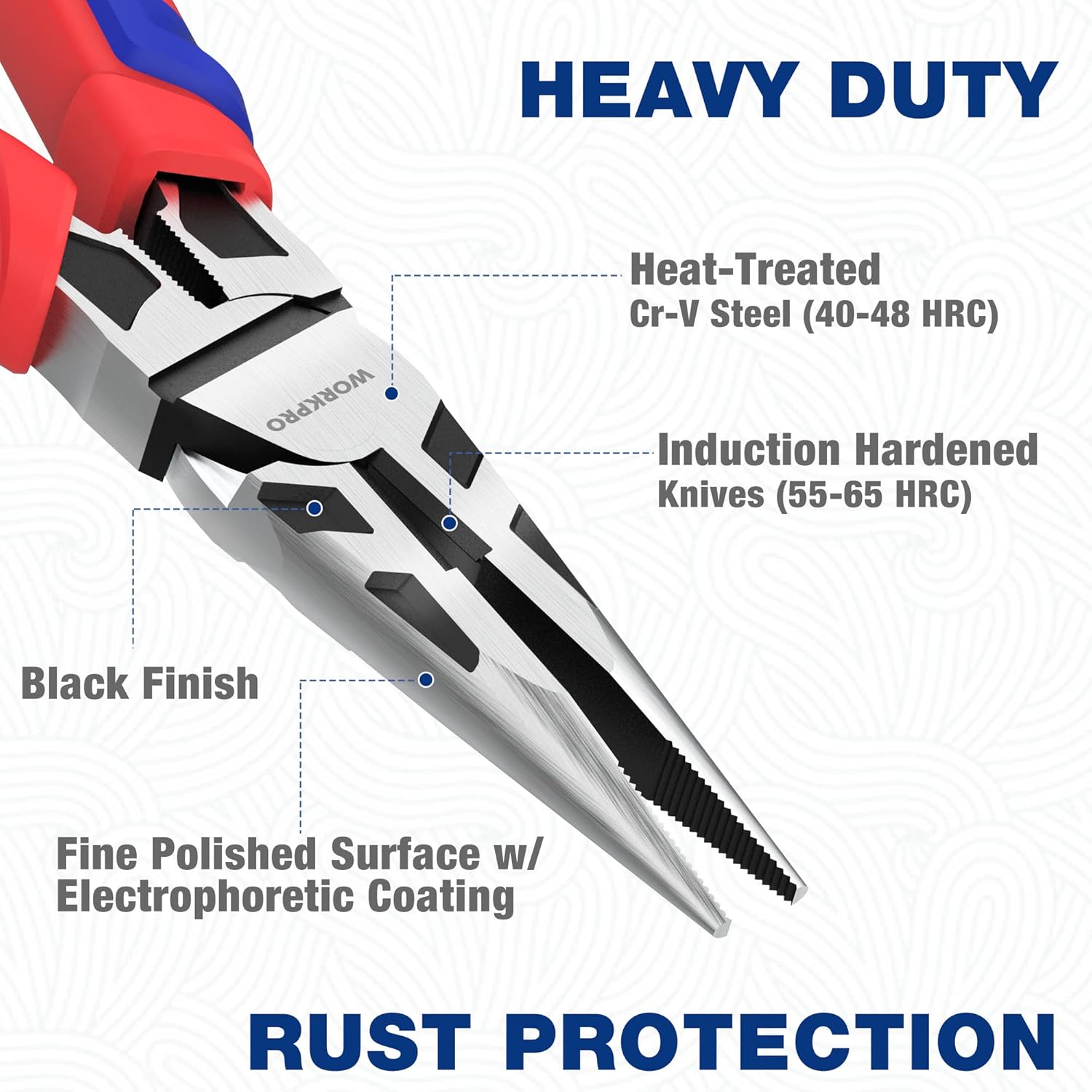 Alternative view of WORKPRO Premium 6u201D Needle Nose Pliers, Paper Clamp Precision, Heavy-Duty CRV Steel, Soft Grip with Wire Cutter, Long Nose Cutting Pliers