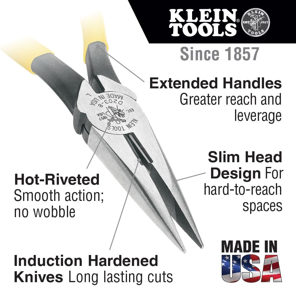 Alternative view of Klein Tools D203-7 Needle Nose Pliers, Long Nose Side Cutters, Heavy Duty Alligator Pliers, 7-Inch