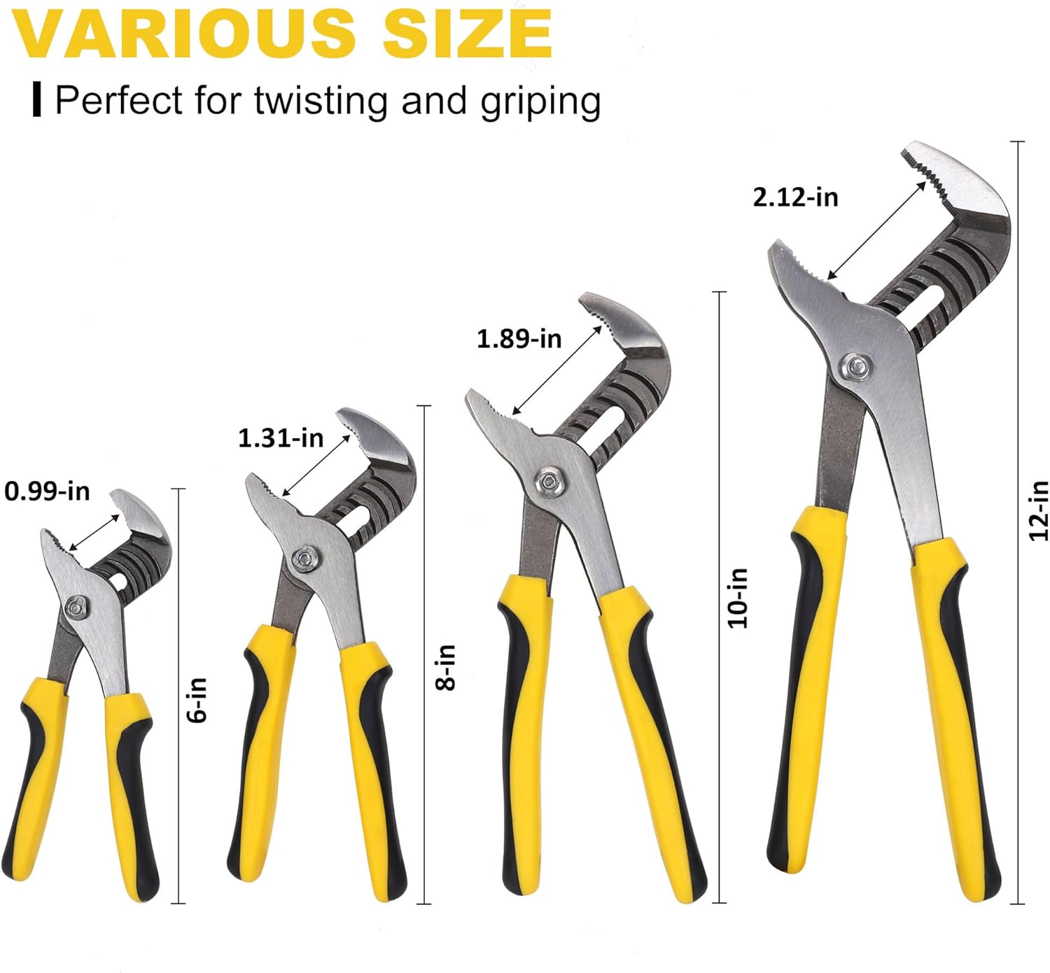 Alternative view of TOPLINE 4-piece Groove Joint Pliers Set with Bi-Material Handles, Tongue and Groove Pliers Set Included 12-in, 10-in, 8-in and 6-in, Perfect for Plumbing Repair and Basic Home Maintenance