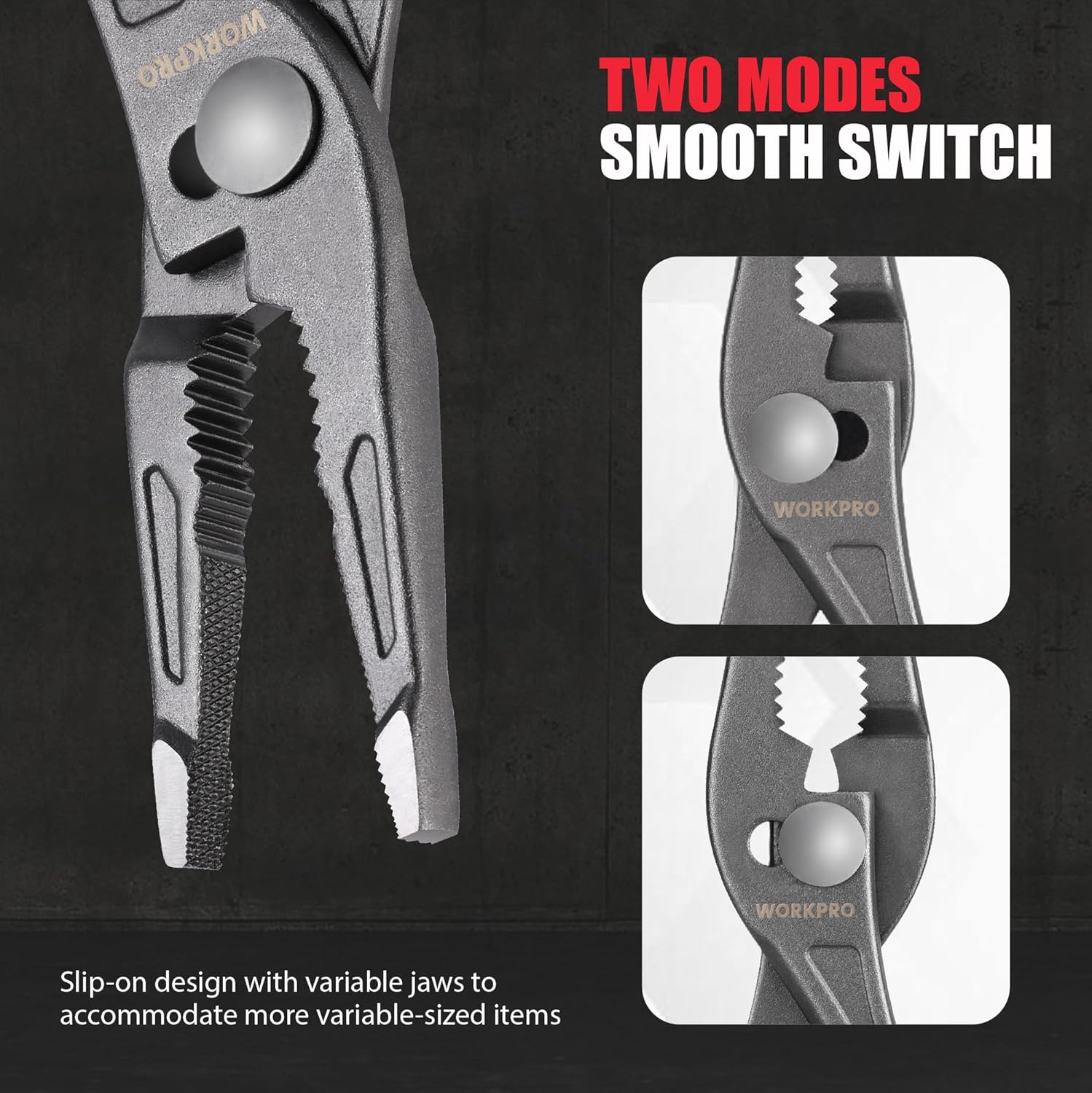 Alternative view of WORKPRO 8'' Long Nose Slip Joint Pliers, CR-V Needle Nose Pliers with Comfortable Grip Handles, 3-Zone Serrated Jaw from Premium Steel for Clamping, Tightening and Loosening