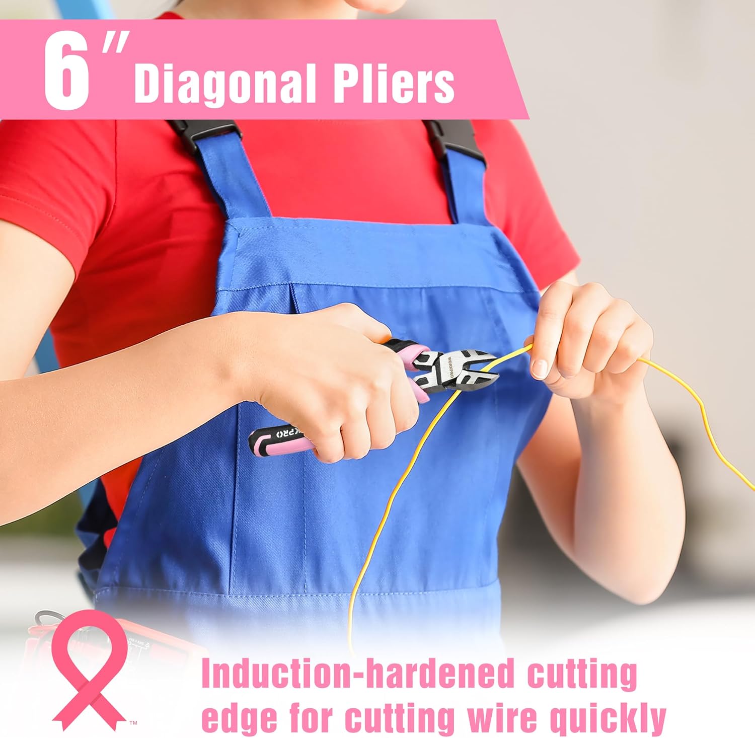 WORKPRO 3-Piece Pliers Set, Pink Tool Set Including Needle Nose & Diagonal Cutting & Slip Joint Pliers for Plumbing, Automotive and General Applications - Pink Ribbon
