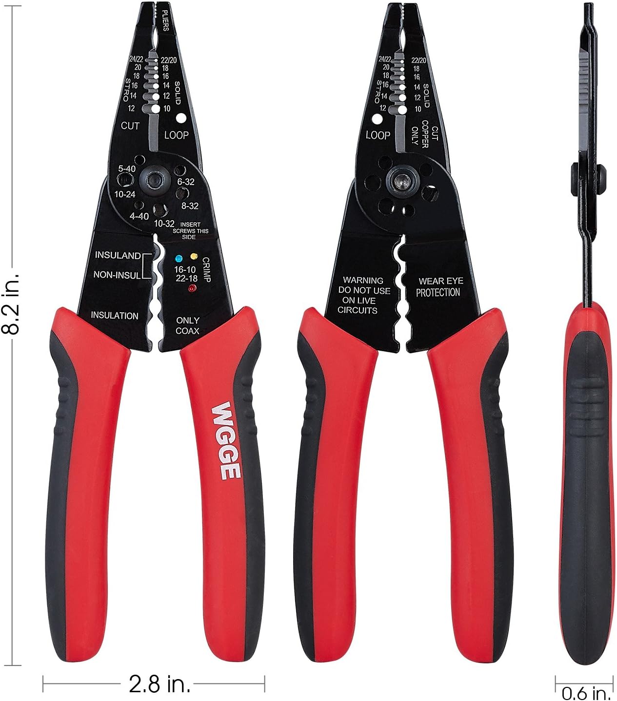 Alternative view of WGGE WG-015 Professional 8-inch Wire Stripper/Crimping Tool, Cable Cutter/Crimper, Wiring and Multi-Function Hand Tool, Red With Black