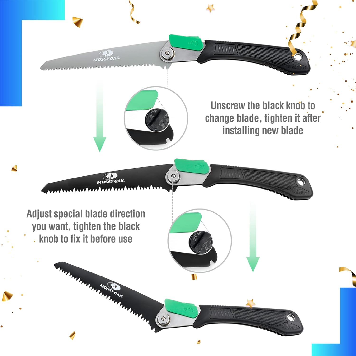 Alternative view of MOSSY OAK 3 in 1 Folding Saw, Pruning Hand Saw with Wood, Metal and PVC Blade, Camping Saw for Backpacking, Hunting and Bushcraft, Pouch Included