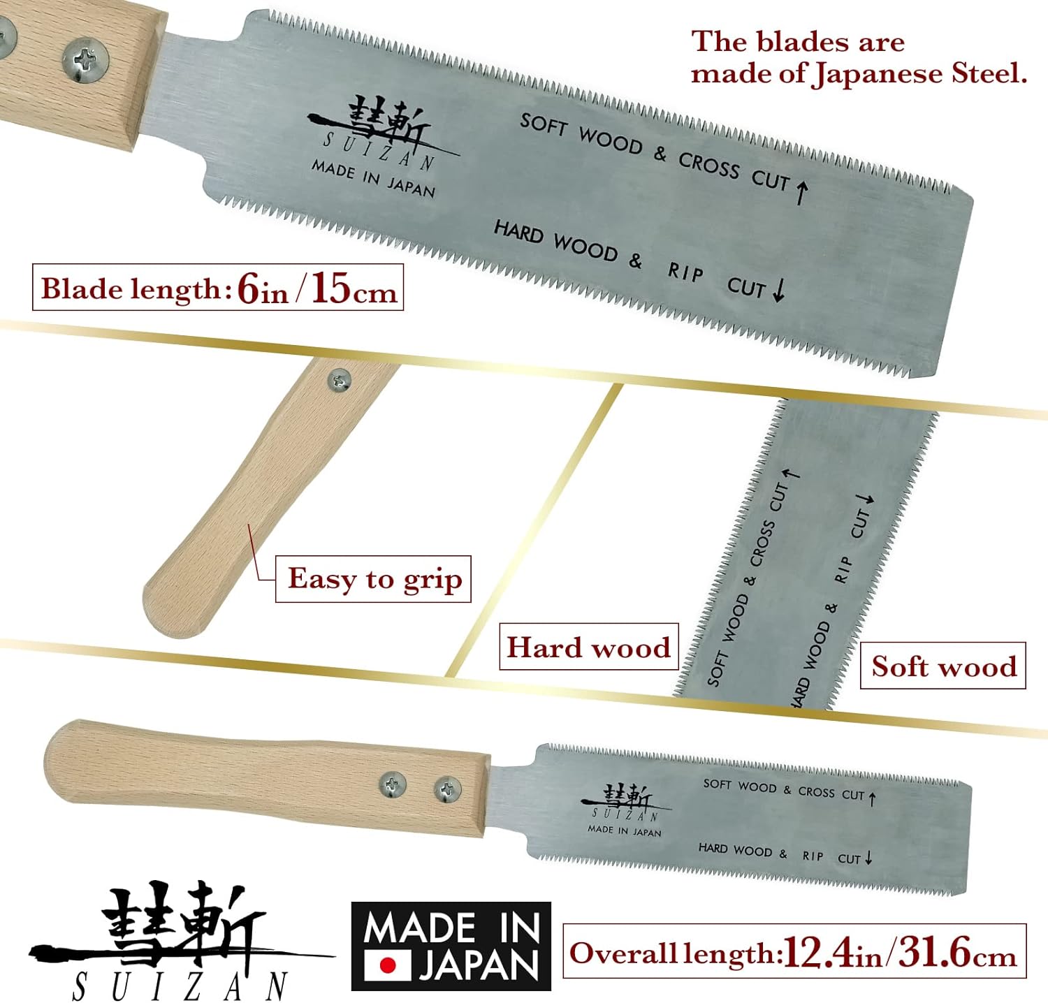 Alternative view of SUIZAN Ryoba Double Edge Saw 6" - Professional Japanese Pullsaw Small Handsaw Woodworking Tools