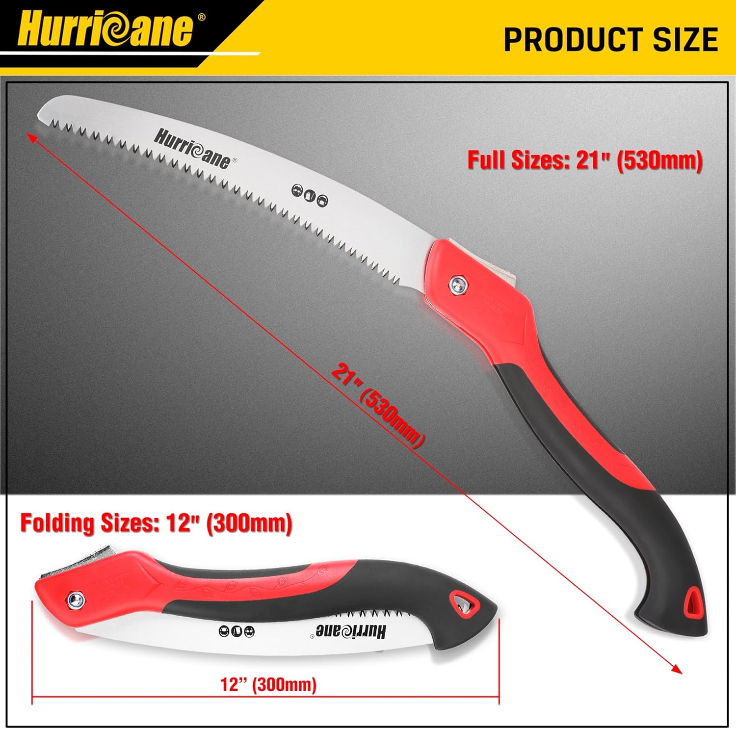 HURRICANE Folding Saw/10 Inch Pruning Implement/Wood-Cutting Gear/Camping Tree Cutter with SK5 Curved Blade/Triple-cut Razor Teeth/Outdoor Portable Cutter for Tree Trimming Gardening Hiking