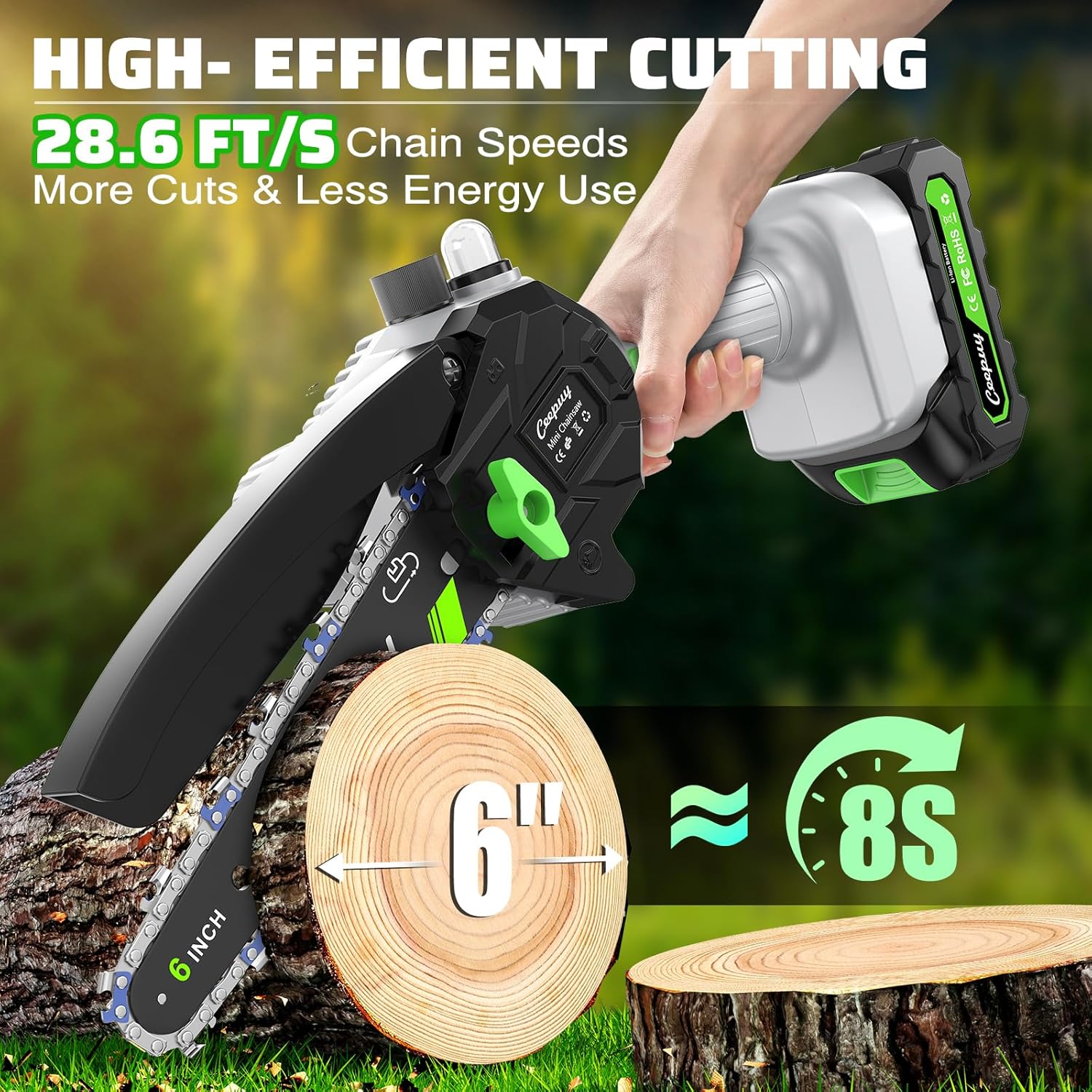 Alternative view of CEEPUY Mini Chainsaw Cordless,6 Inch Portable Electric Chainsaw with Automatic Oiler/Security Lock/Battery Powered Small Handheld Saw for Trees Branches Trimming,Wood Cutting, Gifts for Men Women