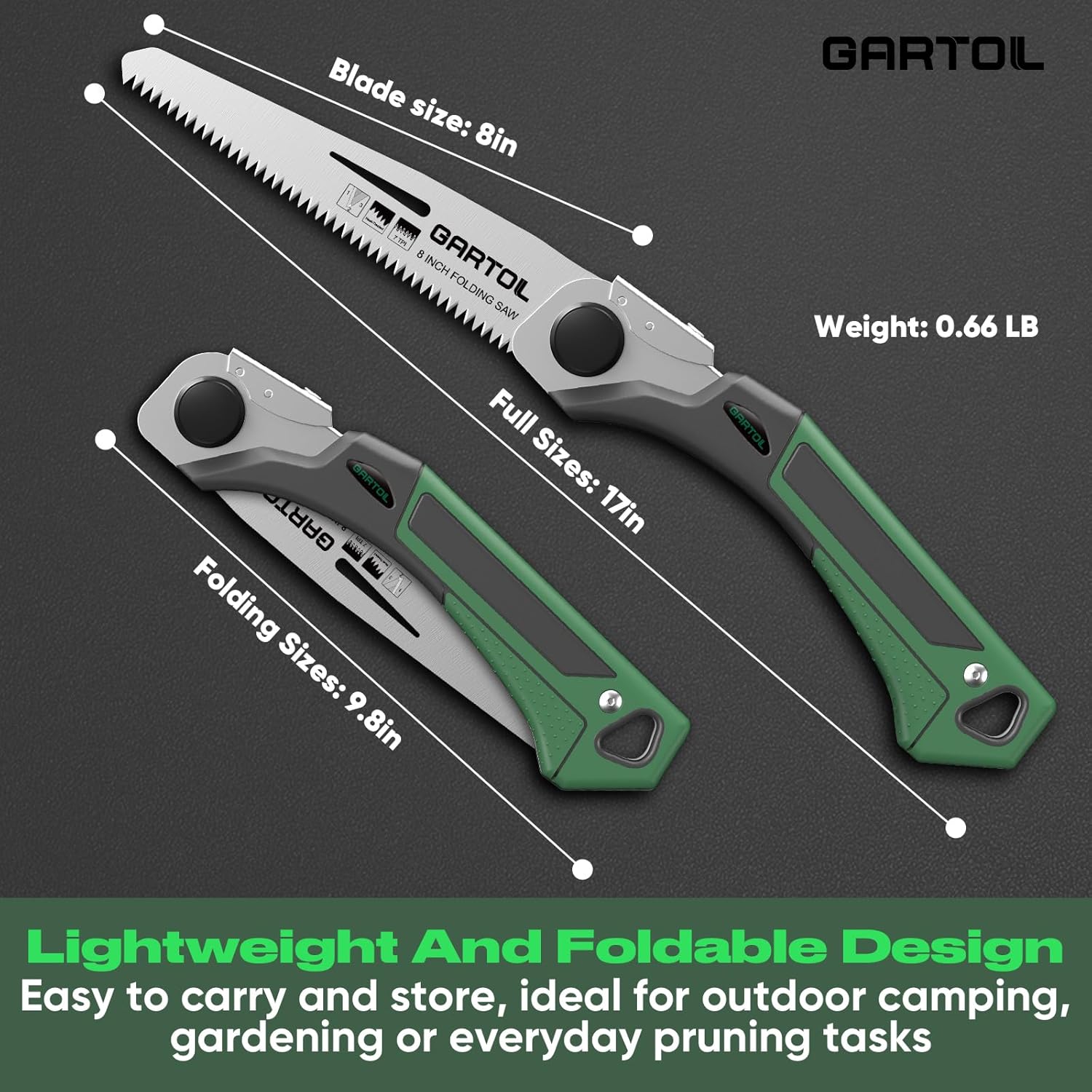Alternative view of GARTOL 8-Inch Folding Saw with Sharp SK5 Blade, Ergonomic Grip, Portable Hand Pruning Saw for Wood Cutting, Pruning, Camping, and DIY Tasks, Cuts Branches Up to 6 Inches