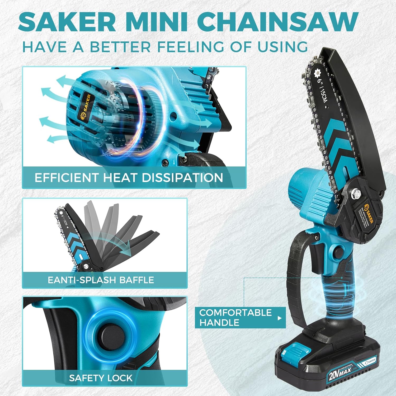 Saker Mini Chainsaw,6 Inch Portable Electric Chainsaw Cordless, Small Handheld Chain saw for Tree Branches,Courtyard, Household and Garden,Valentine's Day Gifts for Men Dad Husband Women