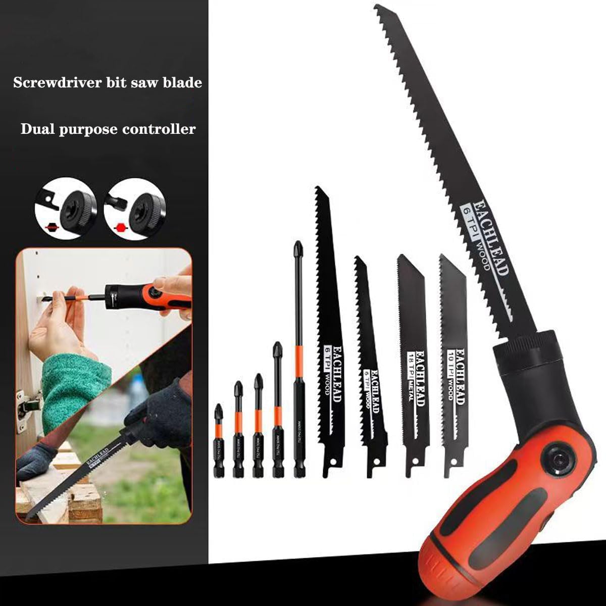Alternative view of 9-In-1 Multi-Functional Hand Saw Set - Reciprocating Saw Blades & Screwdriver Bits Kit, 6/10/18 TPI Blades for Cutting Wood,Thin Metel, Plastic, DIY Crafts, Household Repair Tools