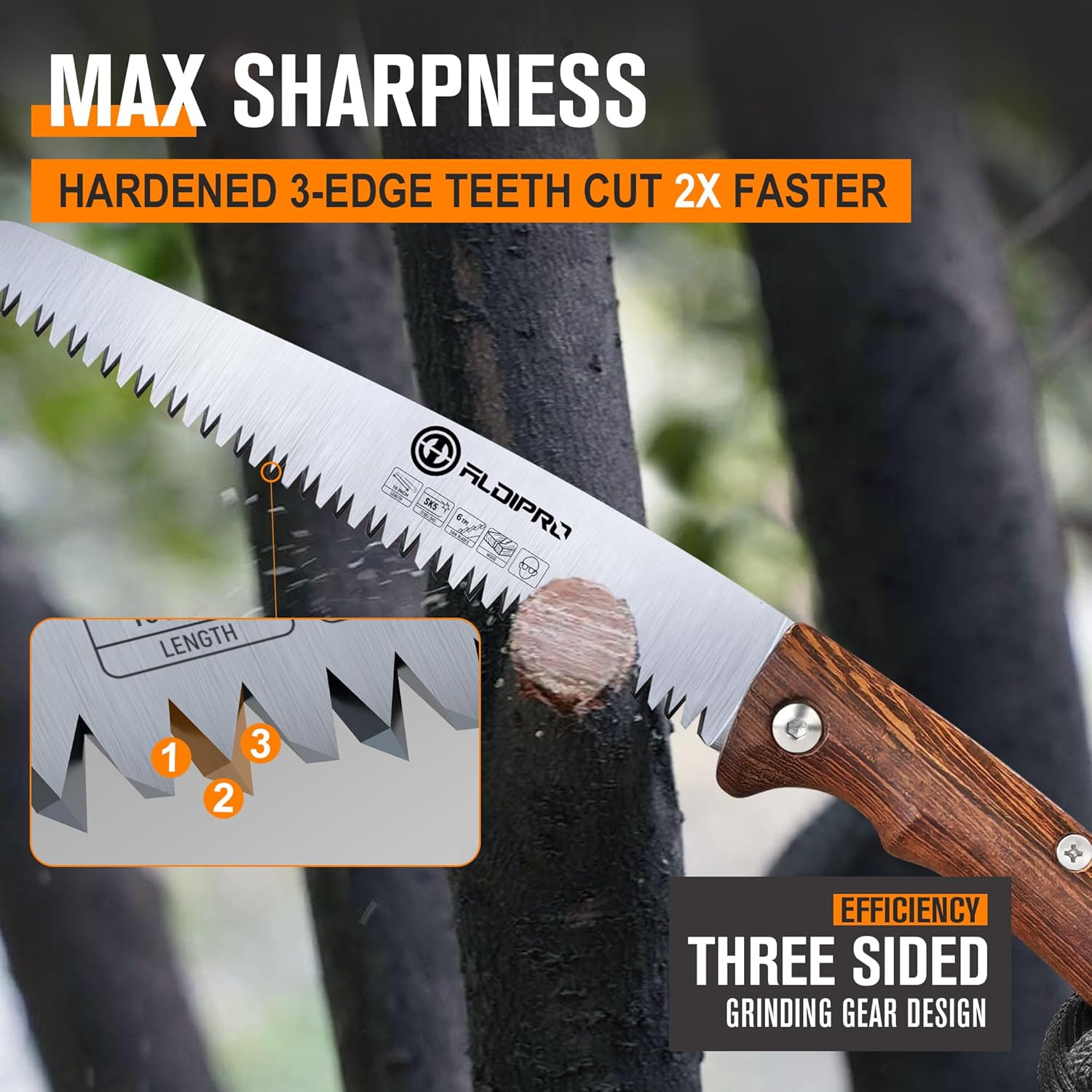 Alternative view of 7" Professional Folding Hand Saw - SK5 High Carbon Steel Blade, Ergonomic Wenge Wood Handle, Leather Sheath | Survival Saw for Camping, Bushcraft, Pruning & Tree Trimming with Secure Lock