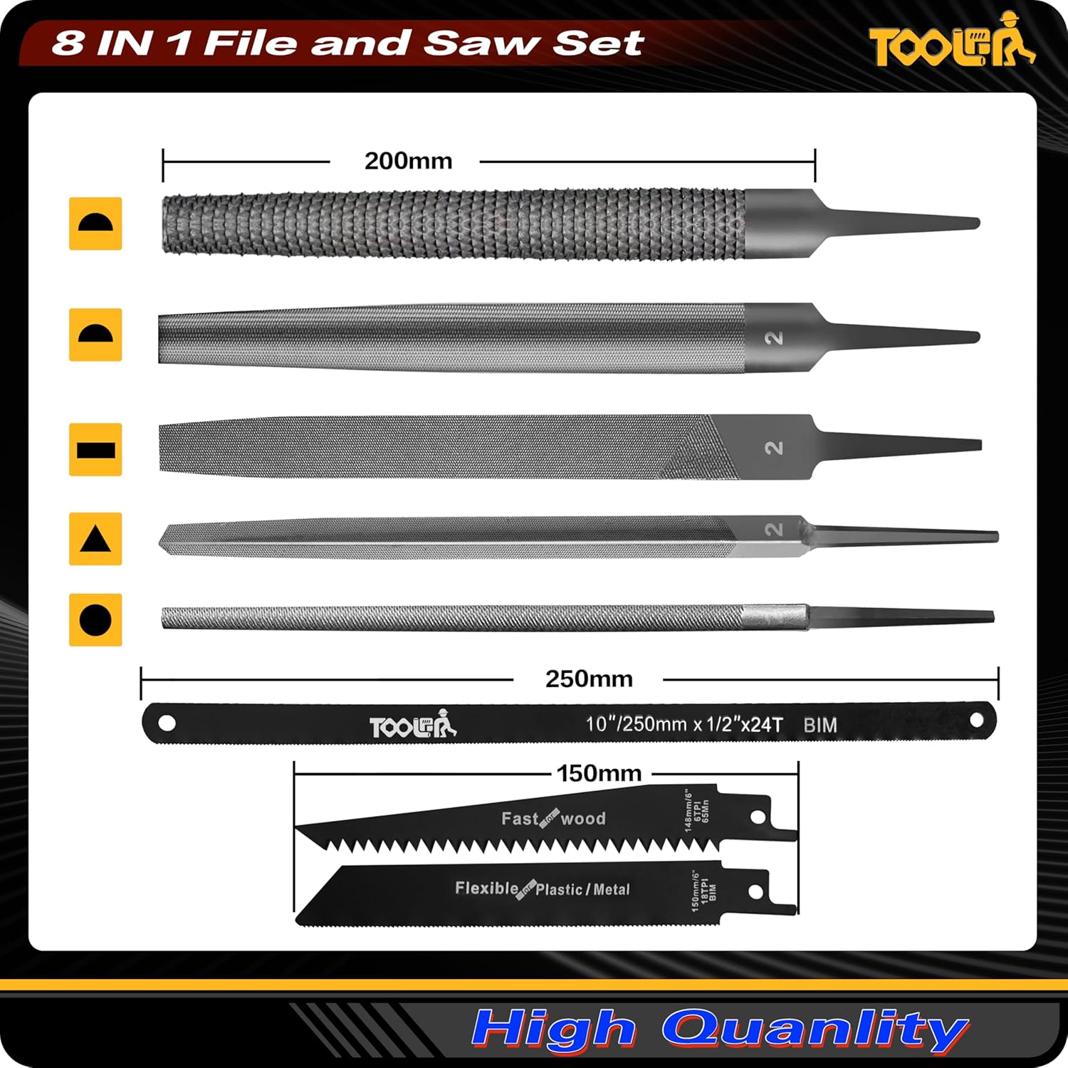 TOOLAN: File Set, File & Saw Set. metal file,metal files tools for steel,Professional Steel File Triangle/Flat/Half-Round/Round Files for MetalWoodPlastic,Woodworking, Blade Quick Change Mechanism