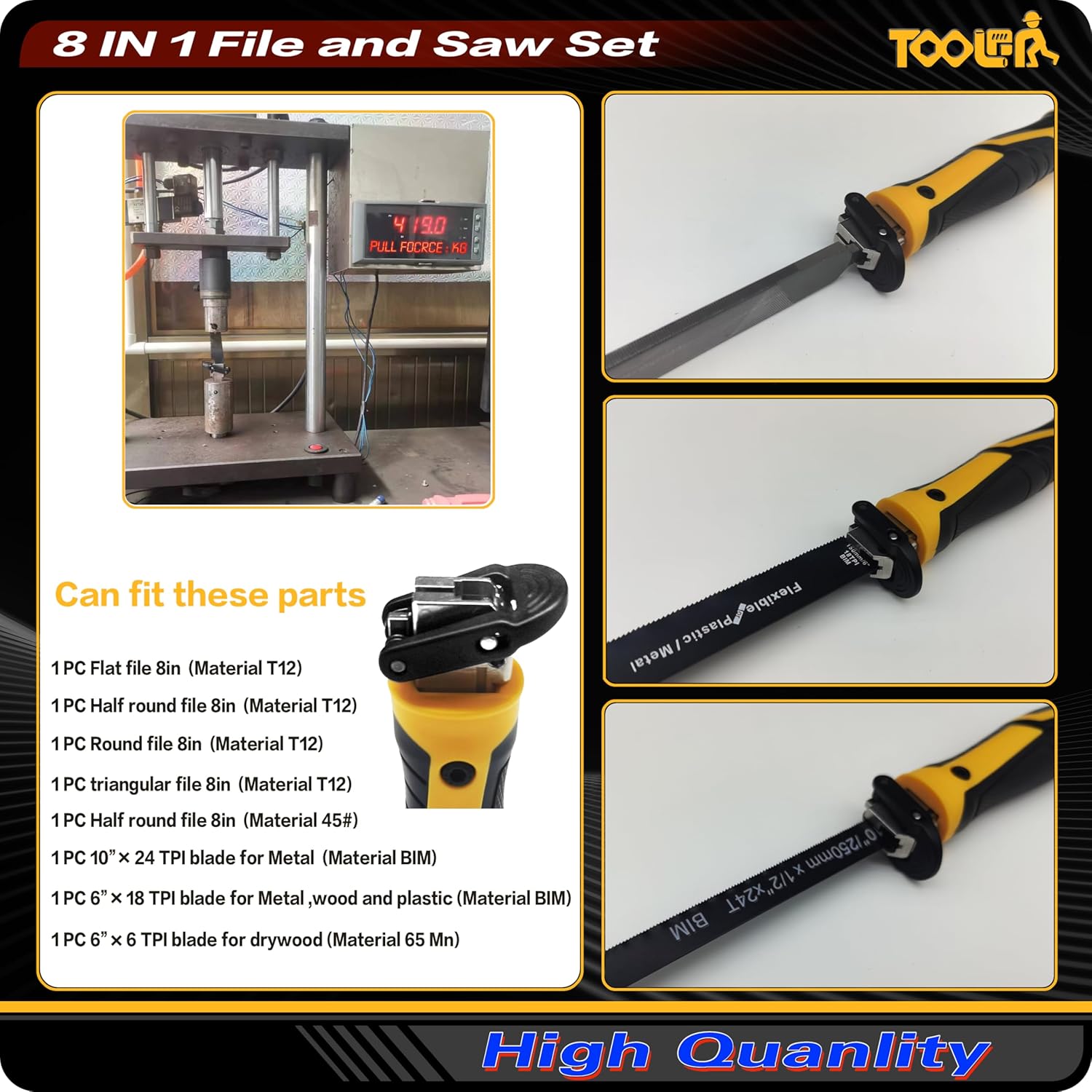 Alternative view of TOOLAN: File Set, File & Saw Set. metal file,metal files tools for steel,Professional Steel File Triangle/Flat/Half-Round/Round Files for MetalWoodPlastic,Woodworking, Blade Quick Change Mechanism