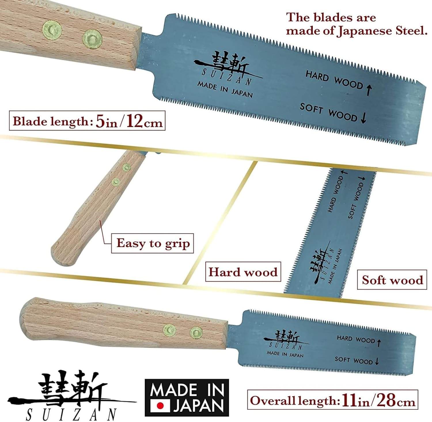 SUIZAN Flush Cut Saw 5" - Professional Japanese Pullsaw Ryoba Double Edge Handsaw Woodworking Tools