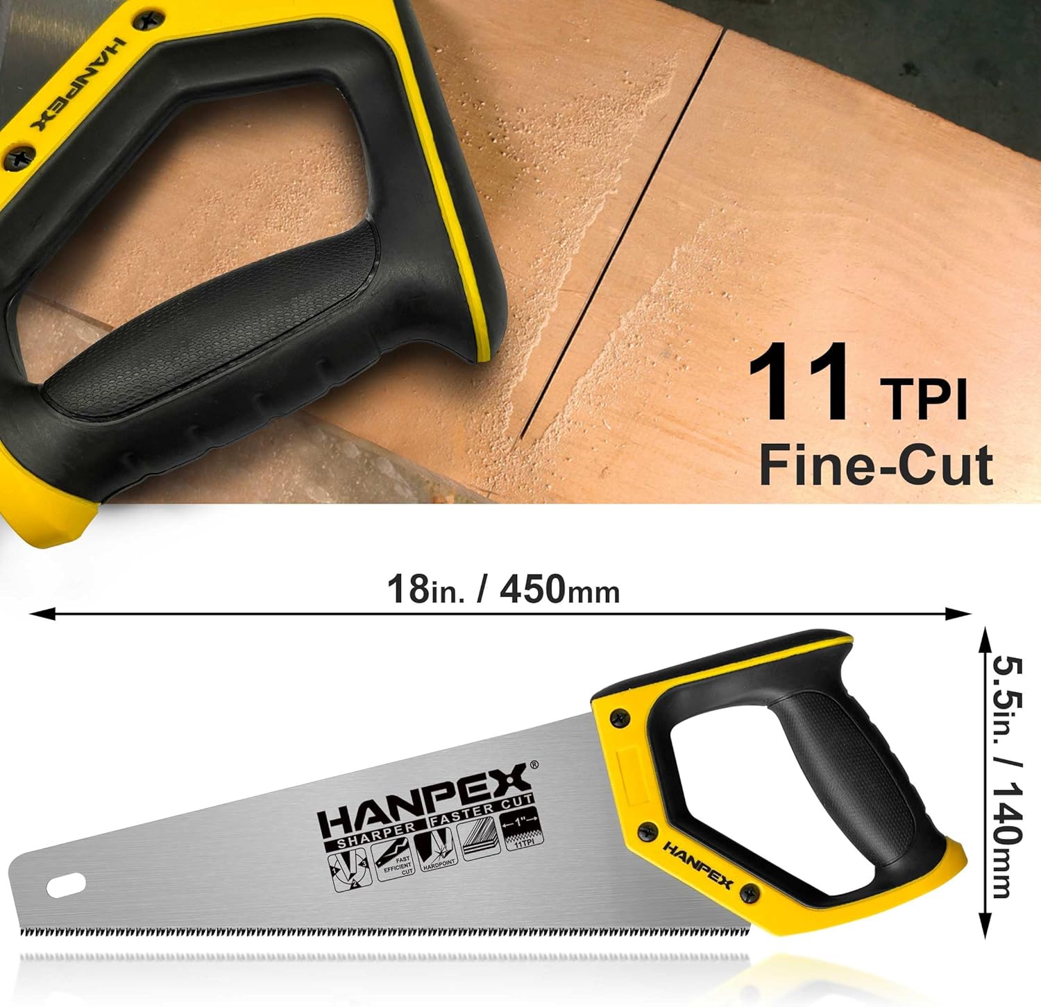 Alternative view of 14" Pro Hand Saw, 11 TPI Fine-Cut Handsaw - Sharp Manual Saw Idea for Cutting Wood, Sawing, Gardening, Trimming, Plastic Pipe, Drywall