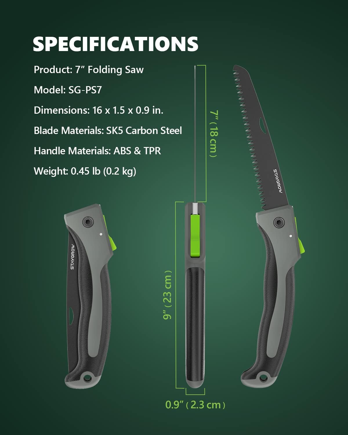 7 Inch Folding Hand Pruning Saw, Heavy Duty Foldable Camping Saw with 7” Hardened SK5 High Carbon Steel Blade Garden Folding Saw for Wood Cutting, Tree Trimming, Gardening, and Hunting