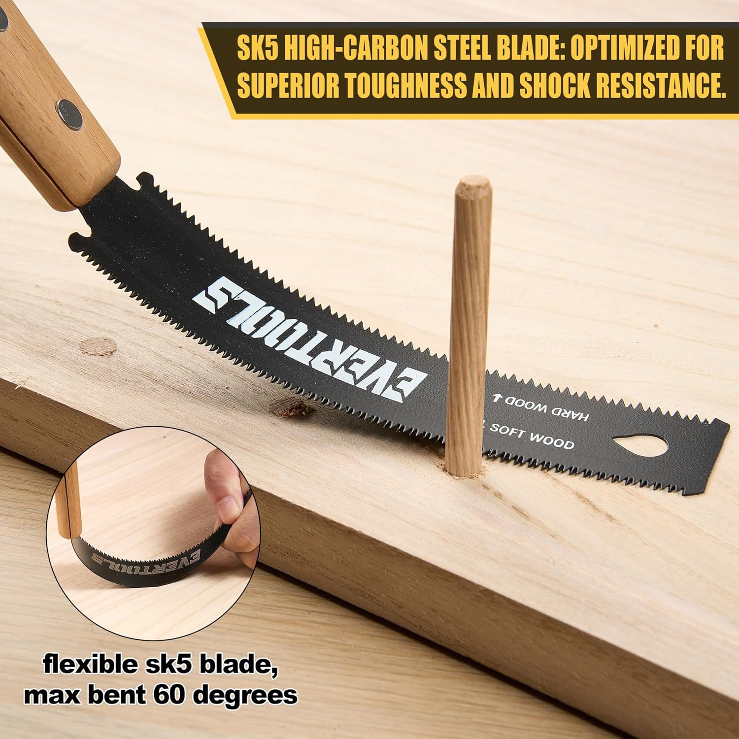 Alternative view of 3-Piece Japanese Pull Saw Set - 6" Double Edge & Flush Cut & 11" Pruning Saw | Razor Sharp SK5 Steel | for Woodworking, Carpentry, Garden Trimming