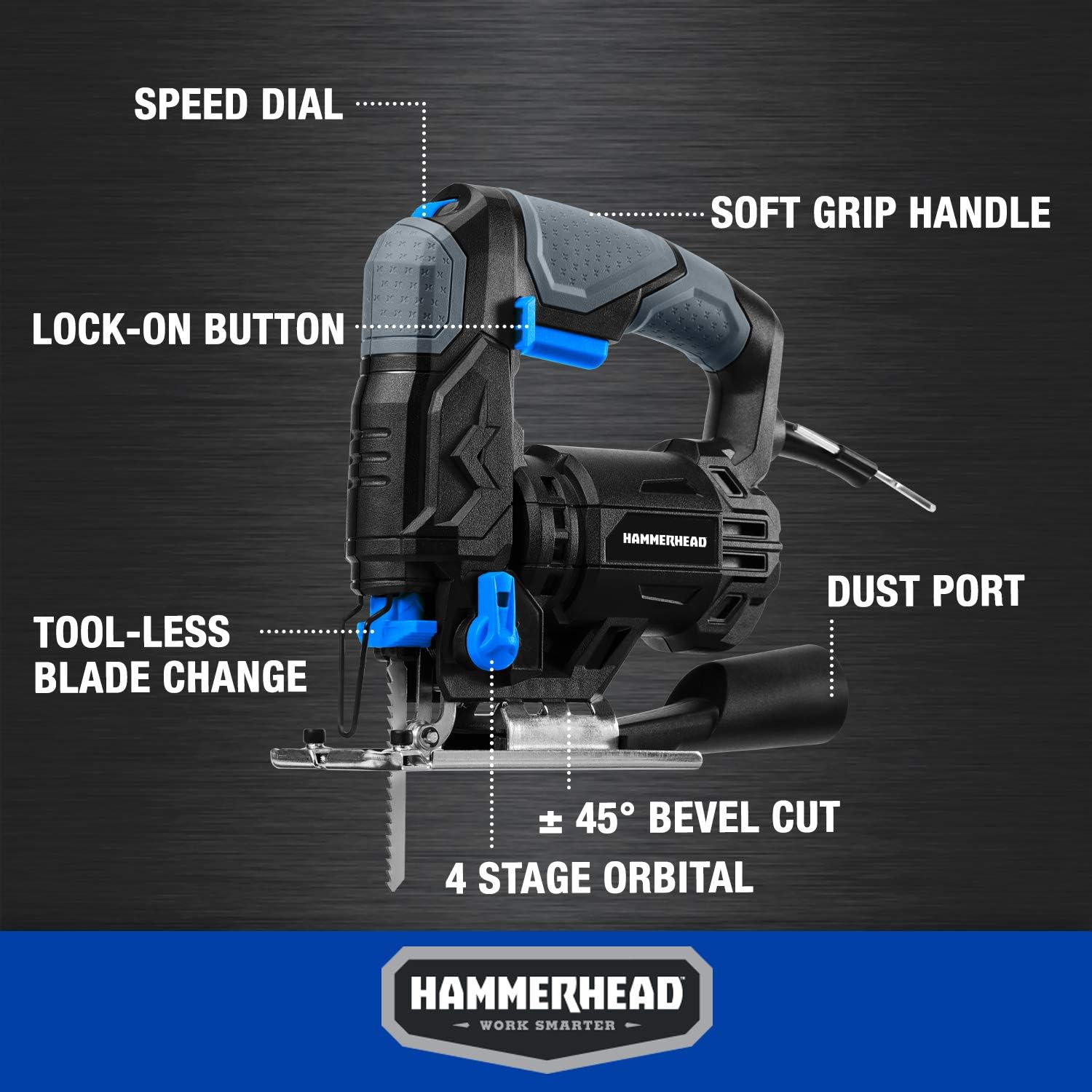 Alternative view of Hammerhead 4.8-Amp 3/4 Inch Jig Saw with 2pcs Wood Cutting Blades, Variable Speed and Orbital Function - HAJS048