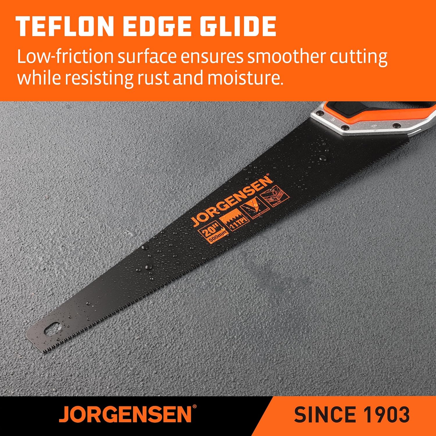 Alternative view of JORGENSEN 20 Inch Black Coated Pro Hand Saw, 11 TPI Fine-Cut Ergonomic Non-Slip Aluminum Ultrasonic Welding Handle for Sawing, Trimming, Gardening, Woodworking, Drywall, Plastic Pipes