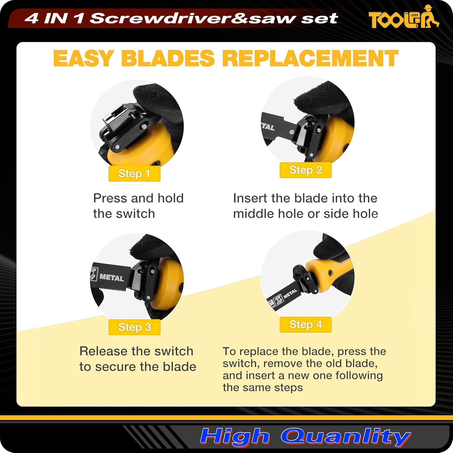 4-In-1 Multi Blades Hand Saw (Not Electric), For Cutting Wood, Metal, Plastic, Sheetrock, Drywall, Plywood, Portable Hand Saw