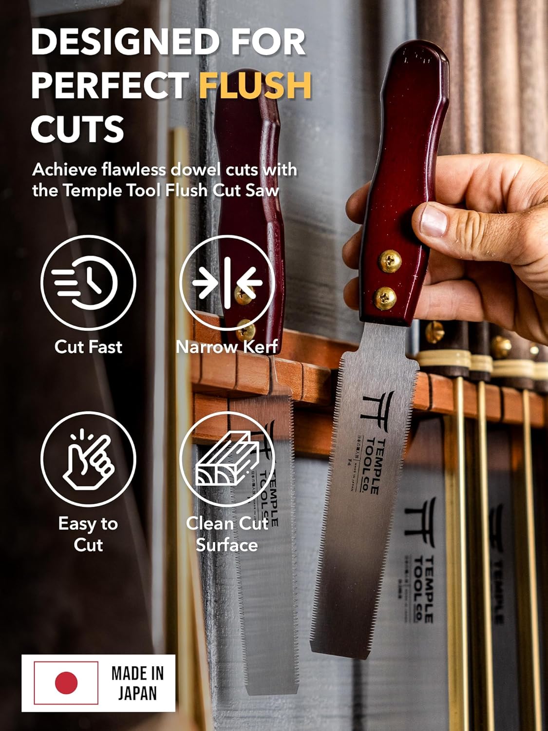 Alternative view of Temple Tool Co. Japanese Flush Cut Saw - 6 Inch Double Edge Pull Saw for Flush Cutting Dowels, Pegs, Wedges - Hardwood Softwood