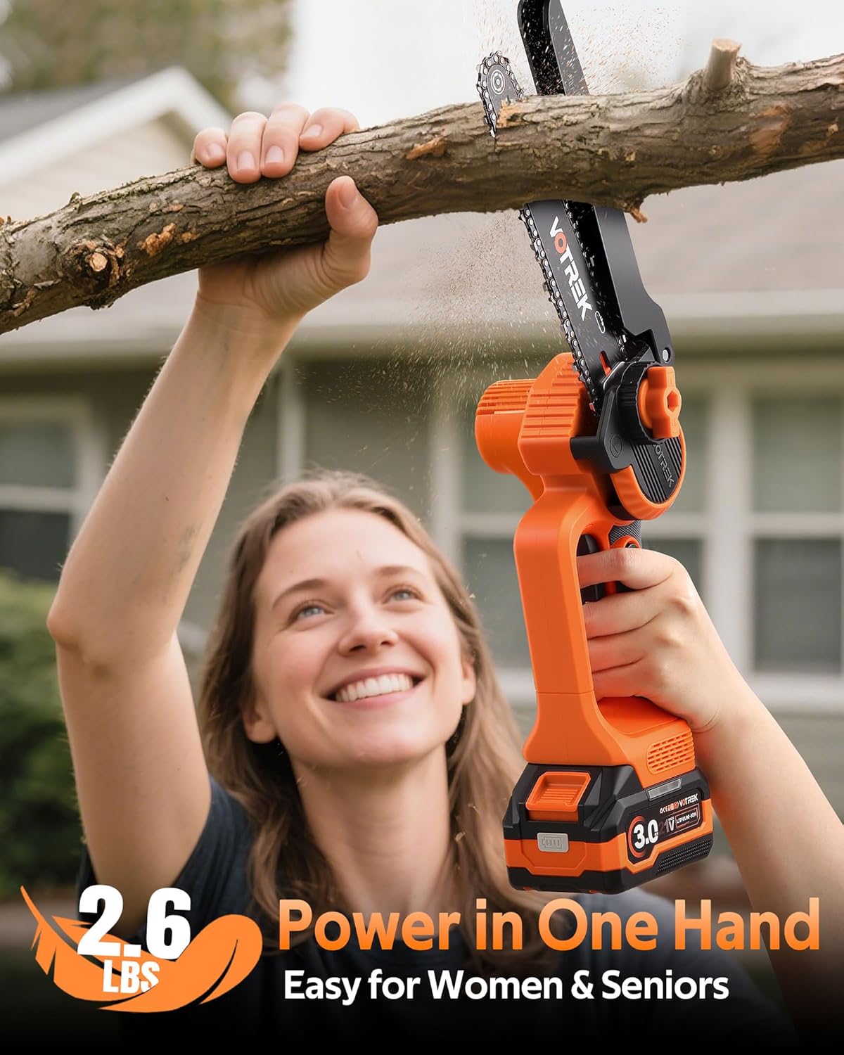 VOTREK 8-INCH Mini Chainsaw Cordless, [3.0AH] Battery Powered Electric Chain Saw, Handheld Small Hand Saw for Wood Cutting Tree Trimming Branch Cutter [Auto Oiler] [Tool-Free Tensioner] [Brushless]