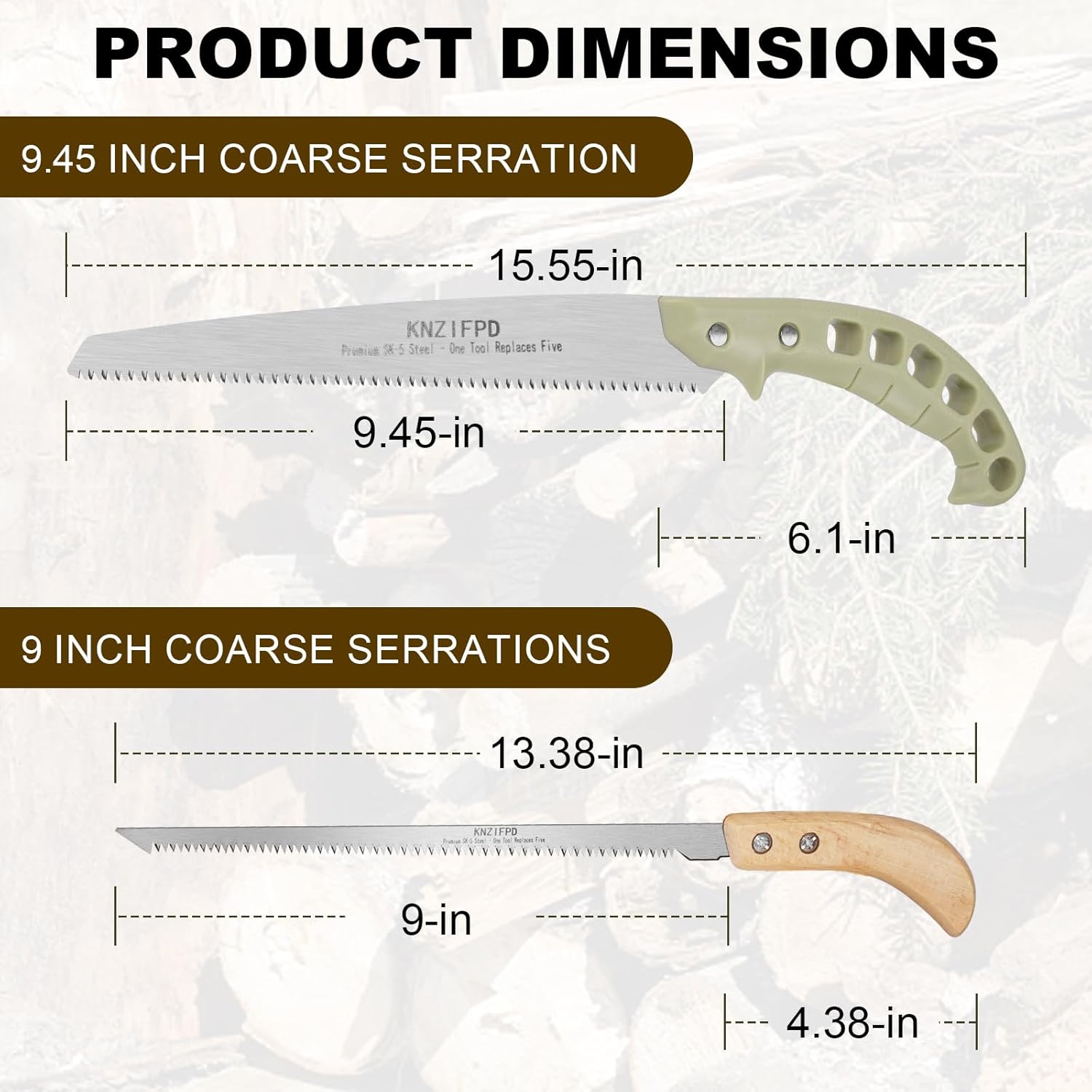 KNZIFPD 2-Pack Pruning Saw Set - 9.45" Heavy Duty Curved Blade & 9" Compact Hand Saw | SK5 Steel Blades for Tree Trimming, Wood Cutting, Camping & Gardening | Ergonomic Grip, Non-Slip