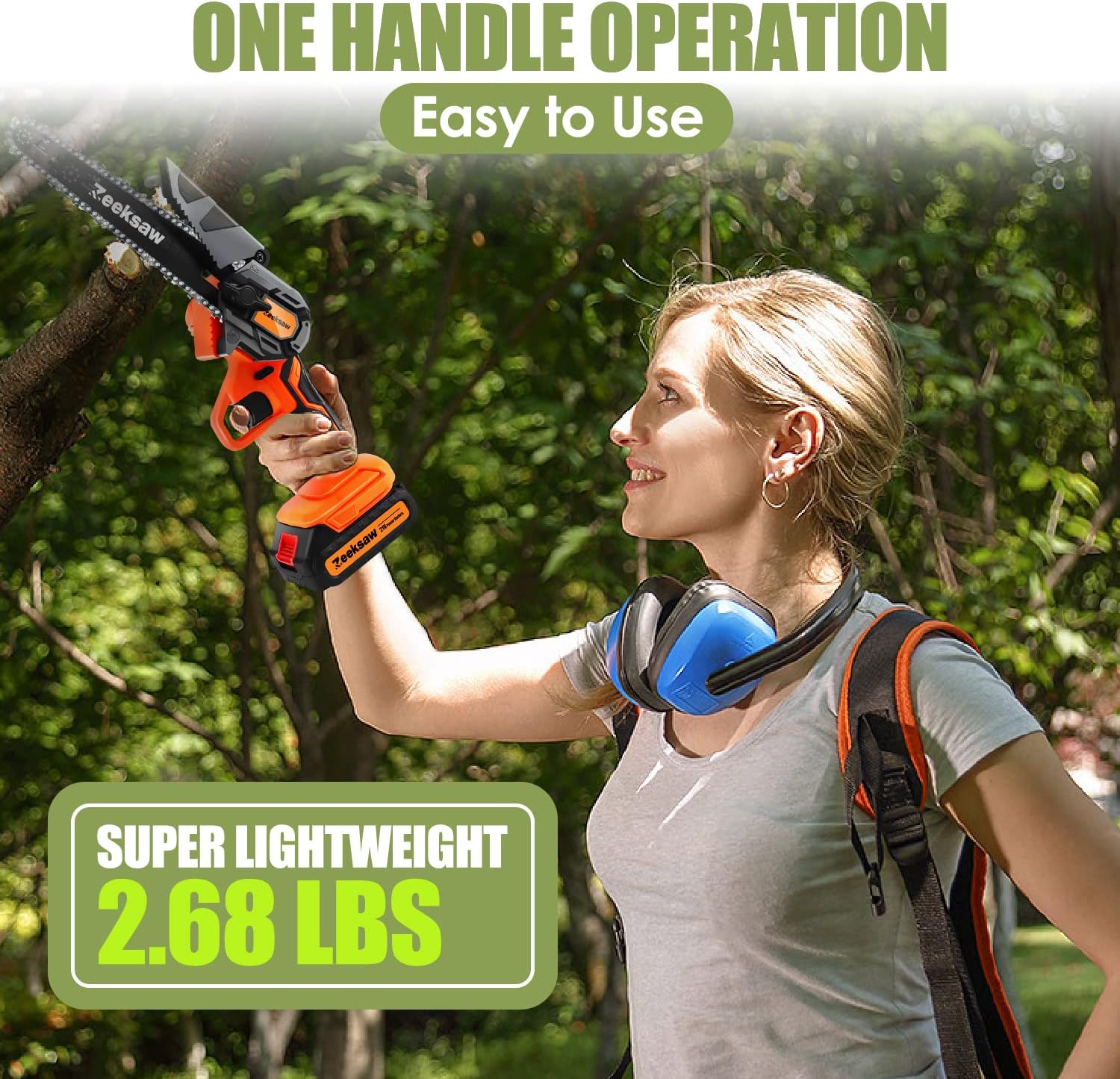 Alternative view of ZEEKSAW Mini Chainsaw 6 Inch Cordless, Super Handheld Chainsaw with 2x Big Batteries, Electric Mini Chain saw Battery Powered, Small Hand saws for Tree Wood - Garden Yard Time Saving Tool